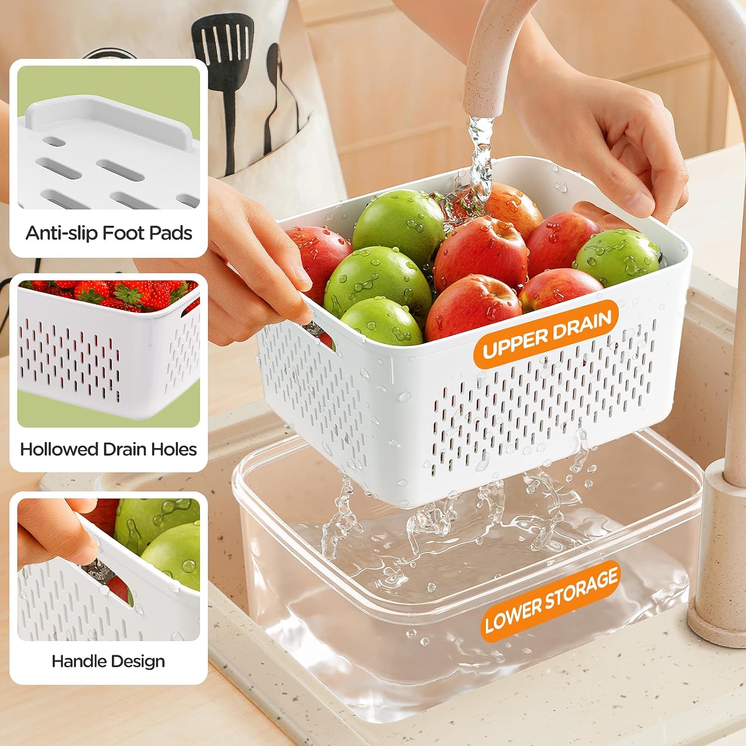 Thumbnail 1 de 5-Pack Fruit Storage Containers with Removable Colanders — 4-in-1 Fridge Organizer Bins