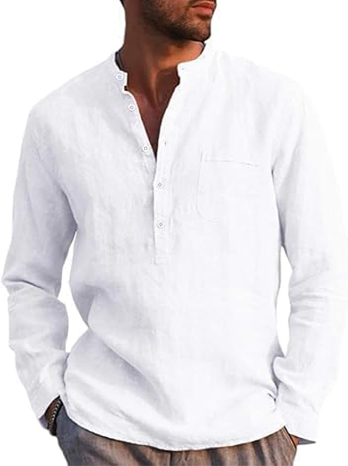 Thumbnail 6 de Runcati Herren Leinenhemd Langarm (70% Baumwolle, 30% Leinen) mit Henley-Kragen, Regular Fit