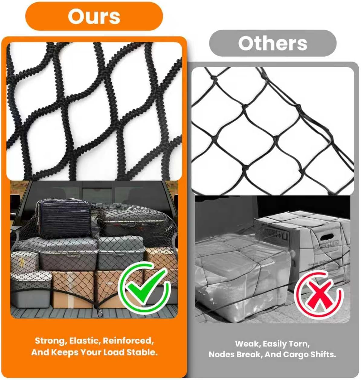 Detalle de Highly Elastic Cargo Net for Truck Bed – 1×1.2m (stretches to 2×2.3m) with 6 Carabiner Hooks