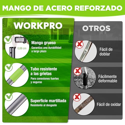 Detalle de WORKPRO Rastrillo Escarificador Césped 178 cm Heavy Duty Ajustable: escarificar con cabeza de 38 cm y mango telescópico
