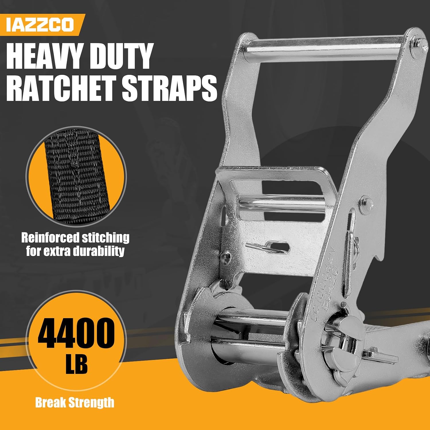 Detalle 2 de IAZZCO Heavy Duty Ratchet Straps with Hook – 6m x 40mm (2 Pack)