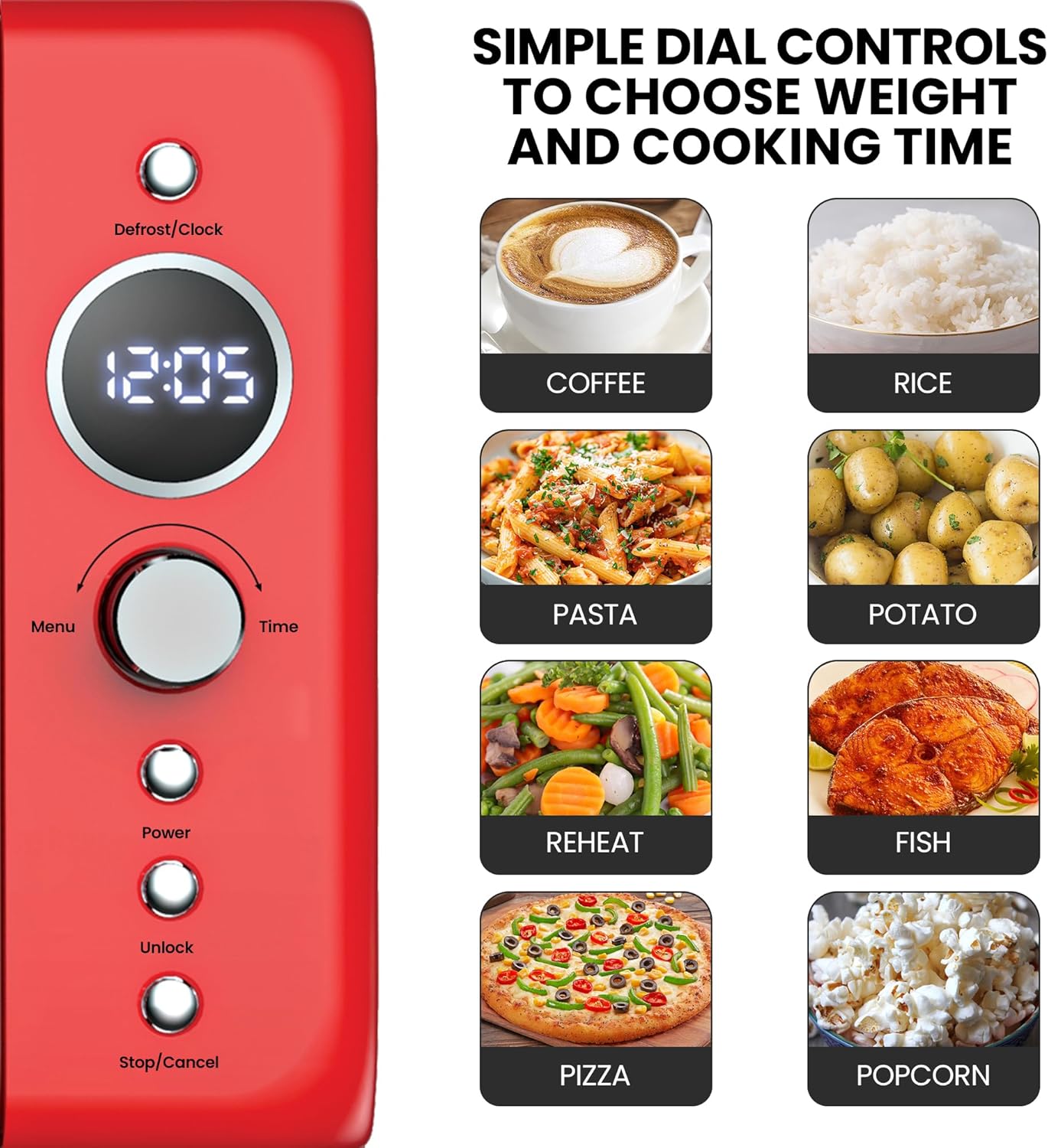 Thumbnail 1 de Total Chef Retro 20L Microwave Oven (700W) with Digital LED Display, 8 Preset Modes & 60 Min Timer