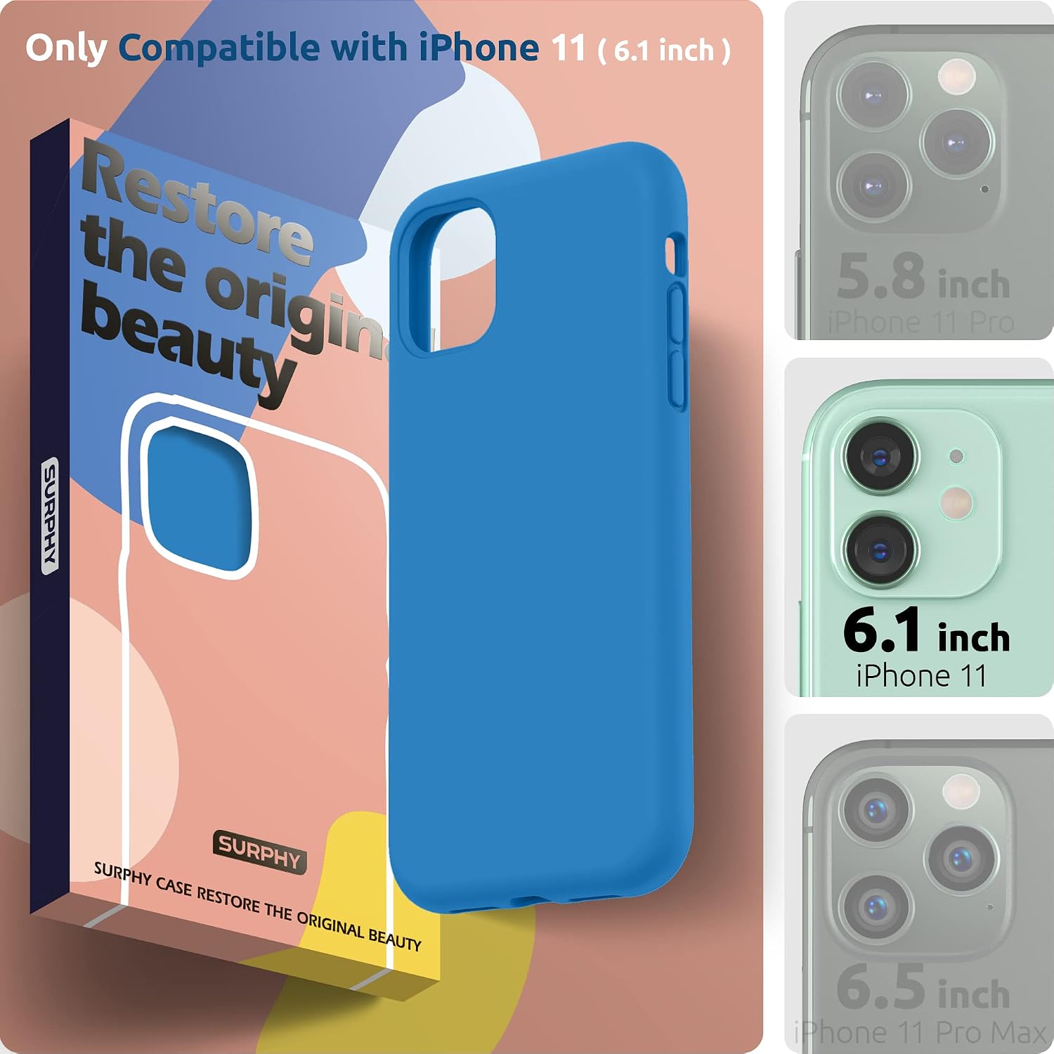 Detalle de SURPHY Liquid Silicone Case for iPhone 11 (6.1') – Surf Blue