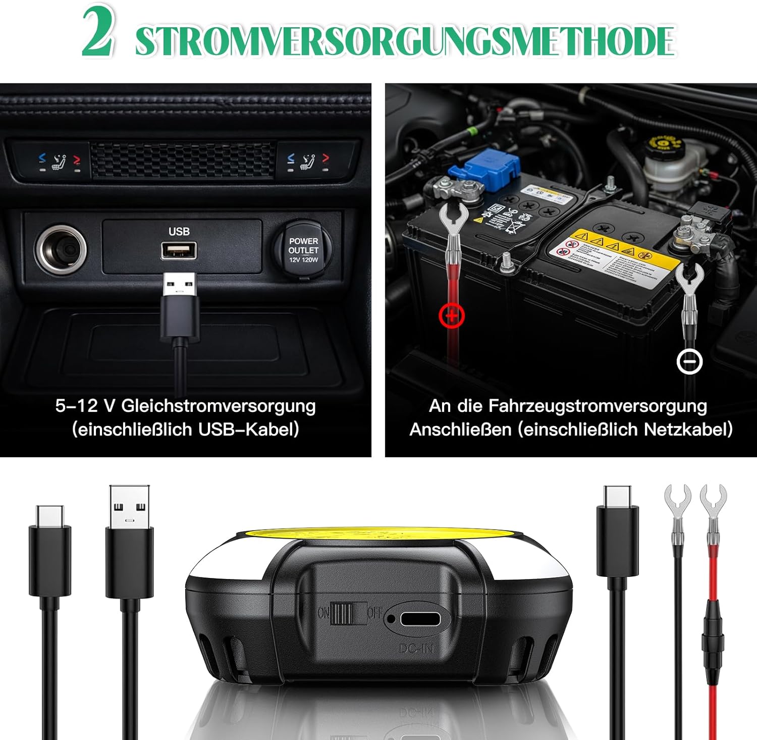 Thumbnail 4 de Onherm Marderschreck Auto Ultraschall-Mausabwehr (22–50 kHz) mit LED-Blinkwarnleuchte – 12V und USB-Stromversorgung