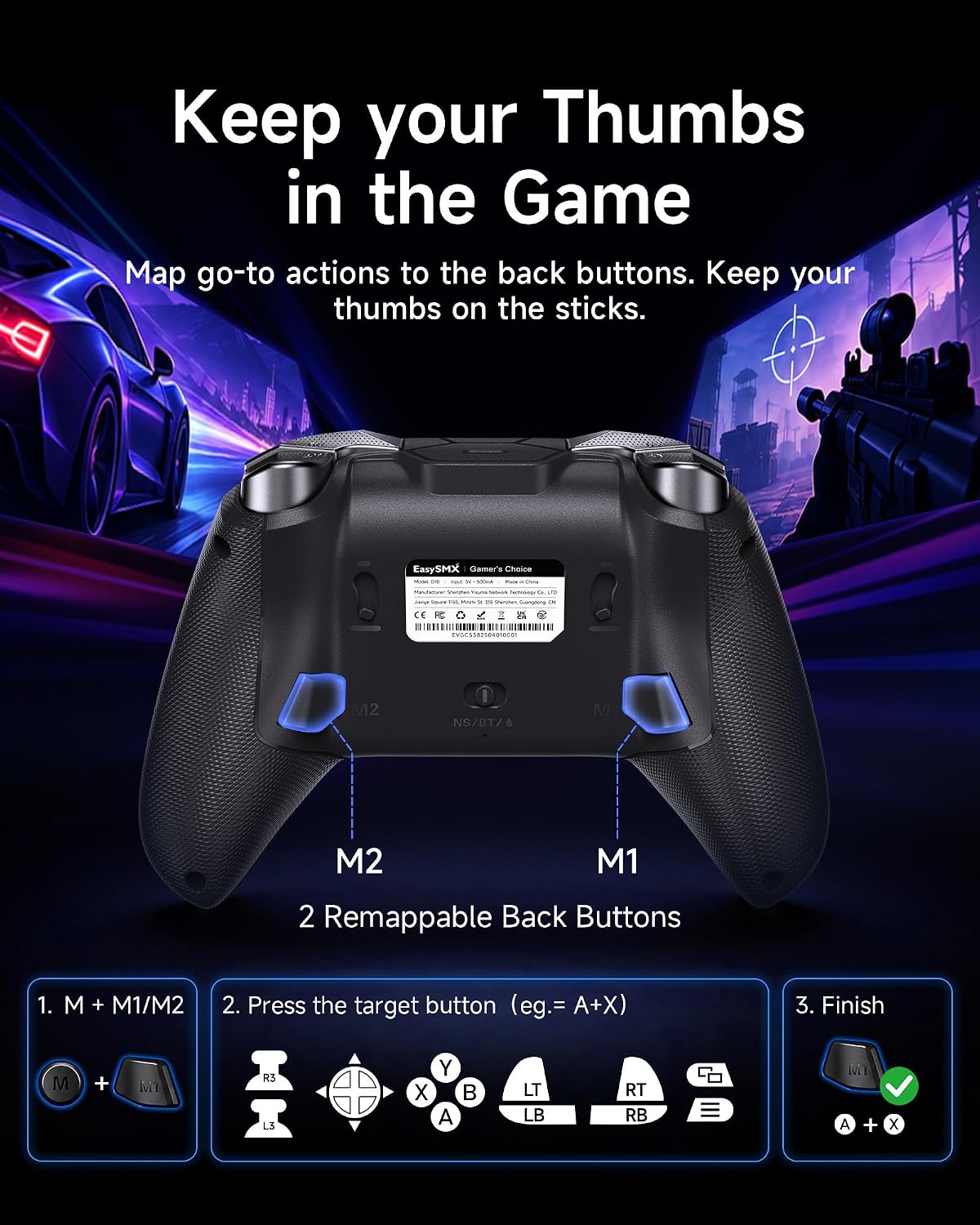 Detalle de EasySMX D10 wireless gamepad 1000Hz polling