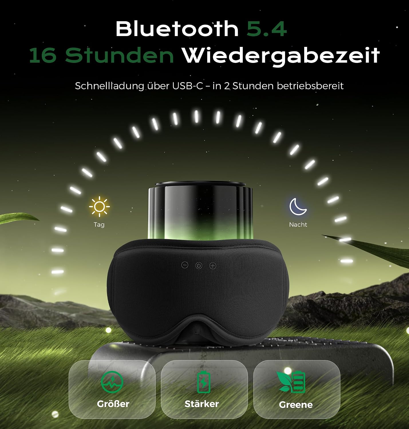 Detalle de MUSICOZY Schlafmaske mit Kopfhörer – 3D-Bambus-Baumwolle, Bluetooth 5.4, 16 Std. Akku