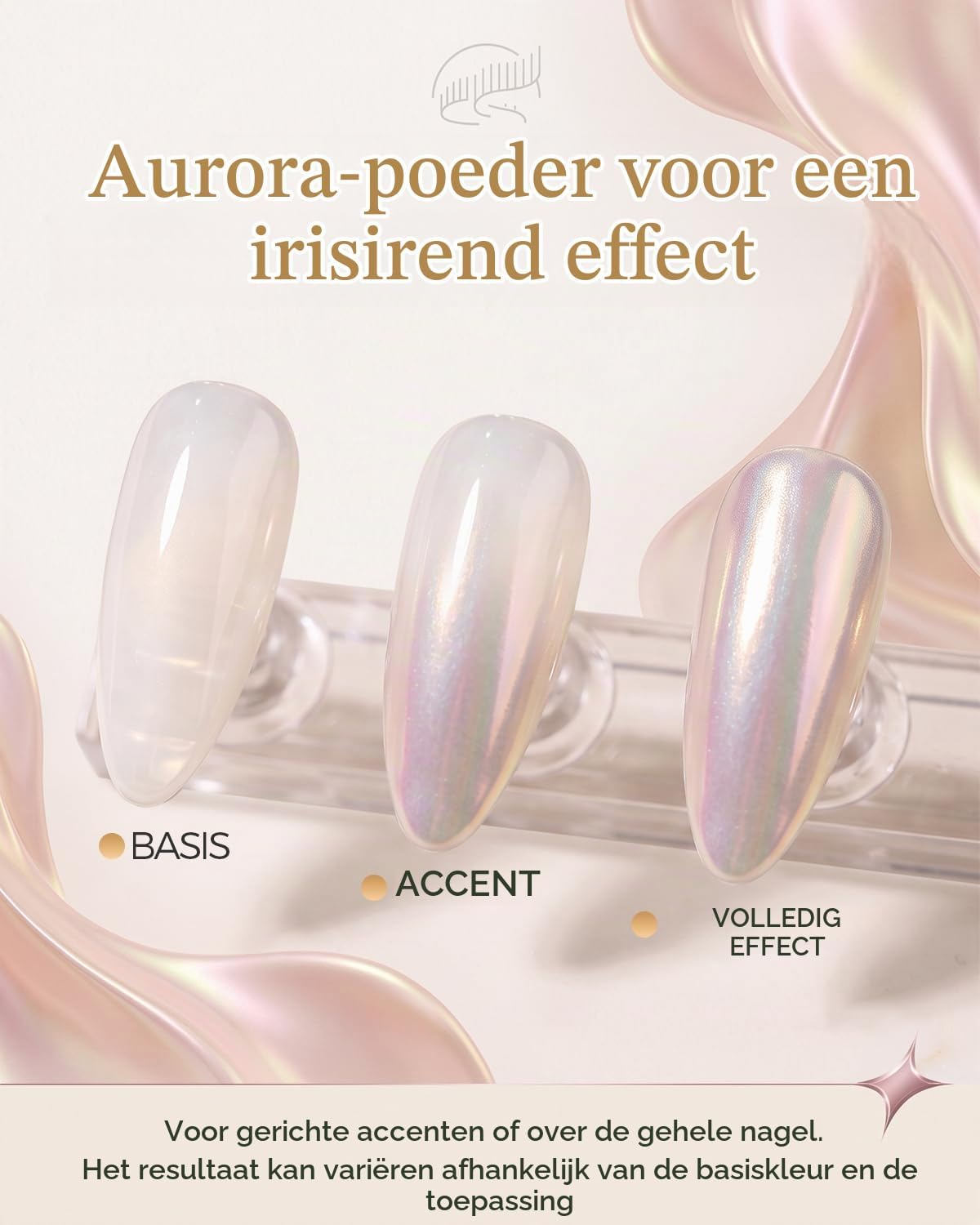 Detalle de Aokitec Nudes White Builder Gel Set met aurorapoeder en UV/LED-uitharding