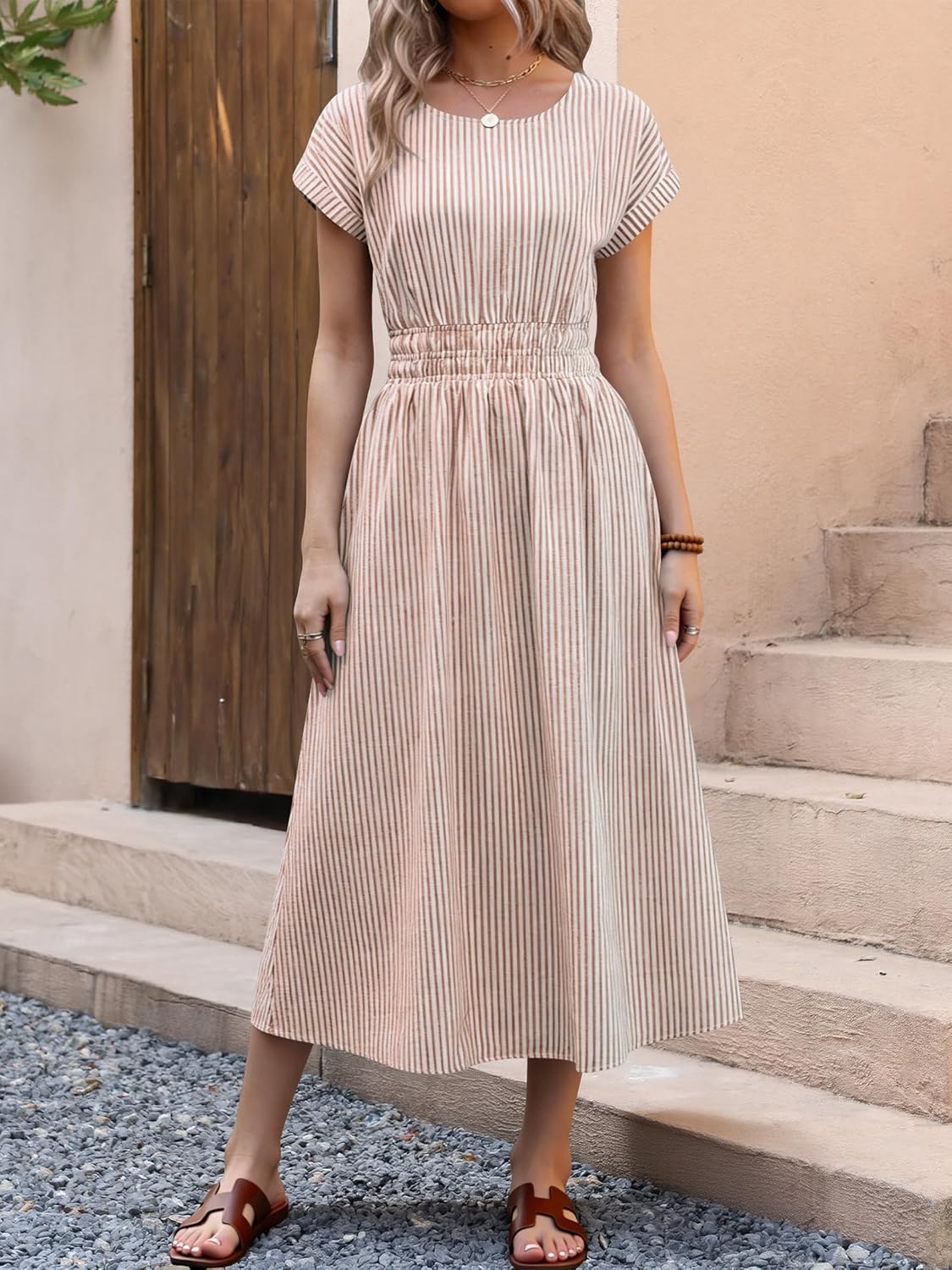 Thumbnail 2 de ANRABESS Women's Summer Midi Dress with Stripes and Pockets