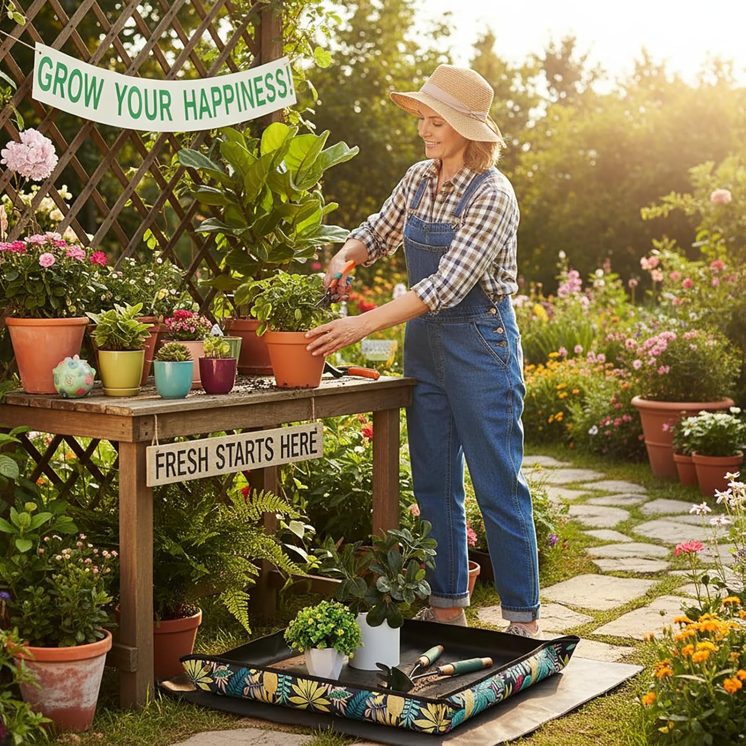 Thumbnail 6 de Owl Focus wasserdichte Umtopfmatte aus Oxford-Gewebe mit Blumenmuster (74,9 x 74,9 cm)