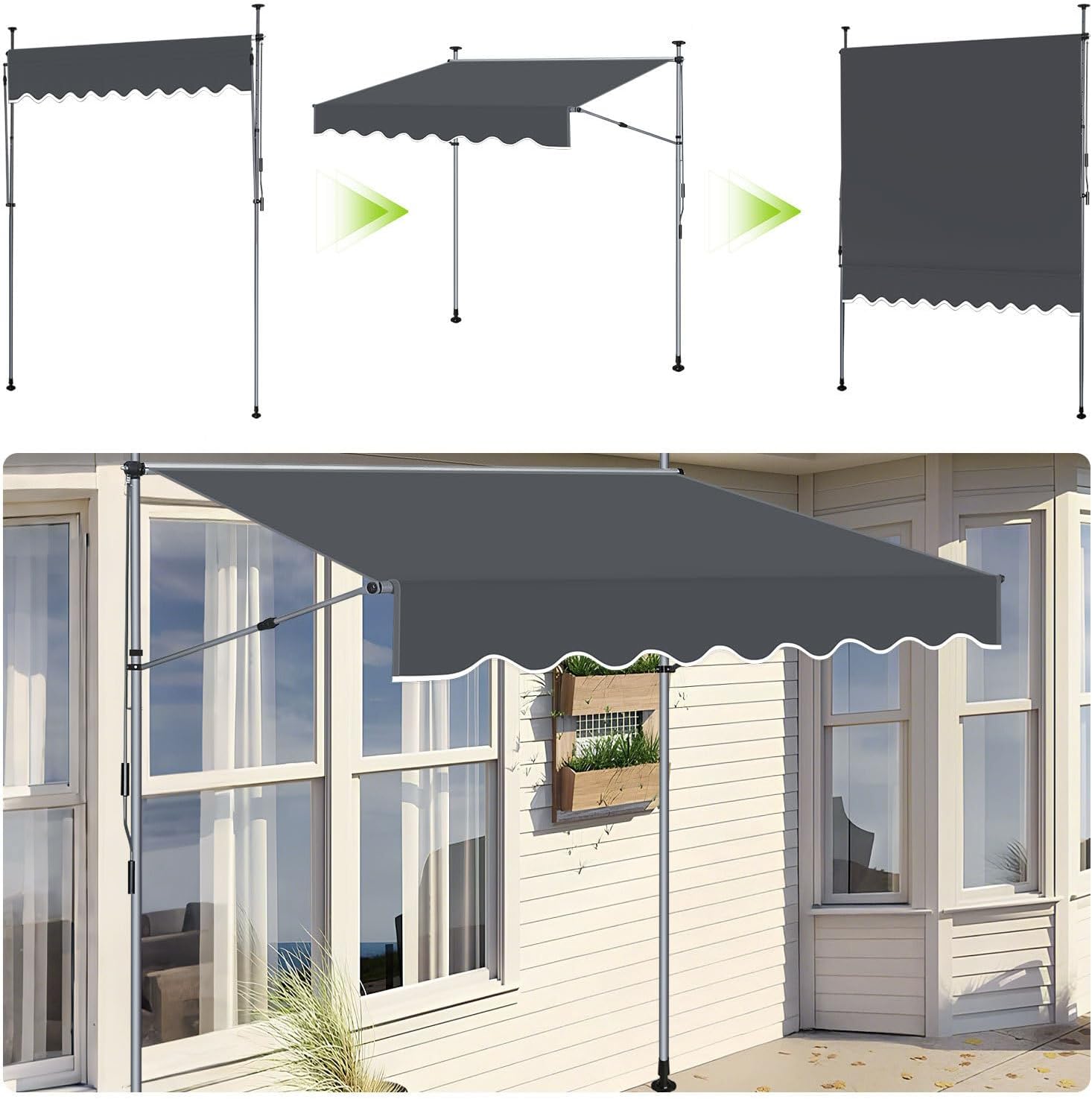 Thumbnail 5 de Ikodm Klemmmarkise 400 cm breit mit Handkurbel – balkonmarkise ohne Bohren, UV-beständig und höhenverstellbar