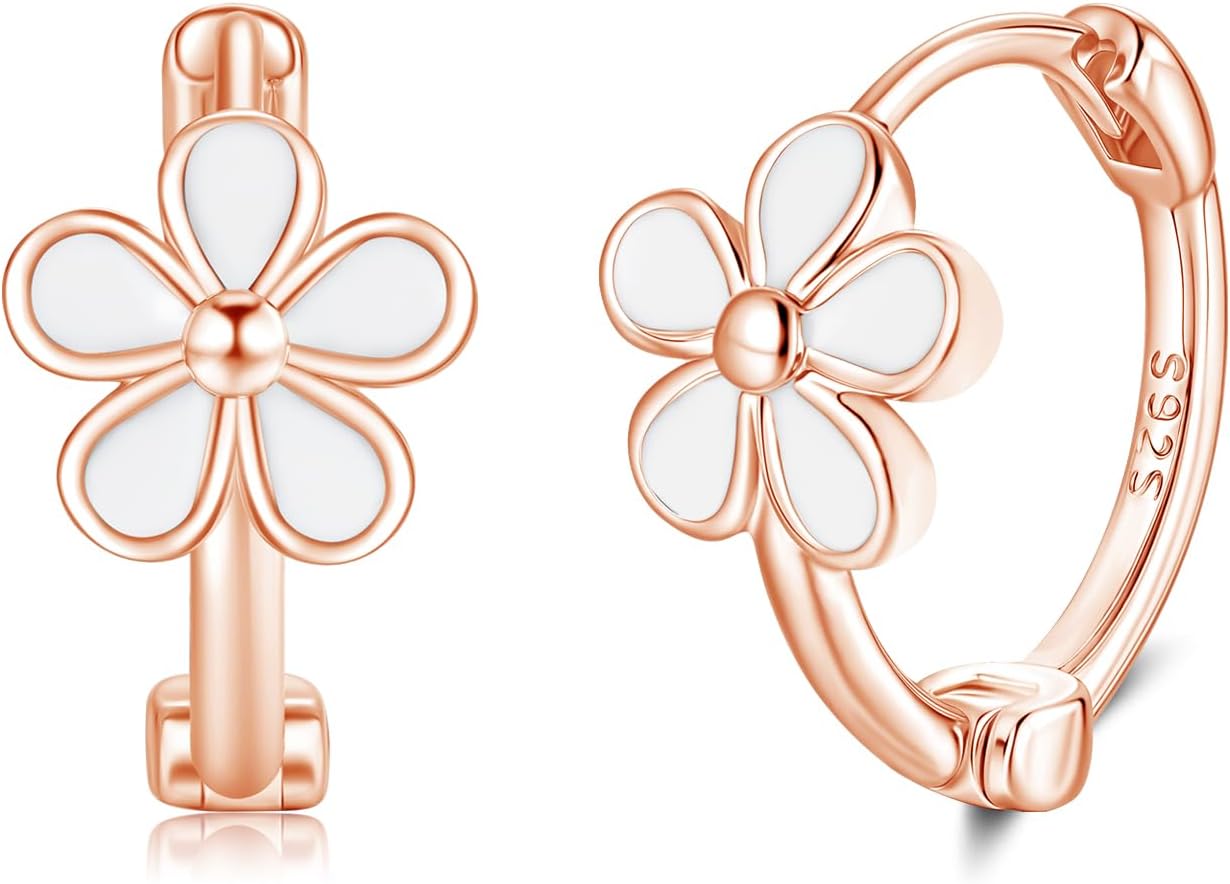 Detalle de Loutade Creolen Silber 925 Klein – Blumenmotiv 13 mm mit Cubic Zirkonia (Hypoallergen)