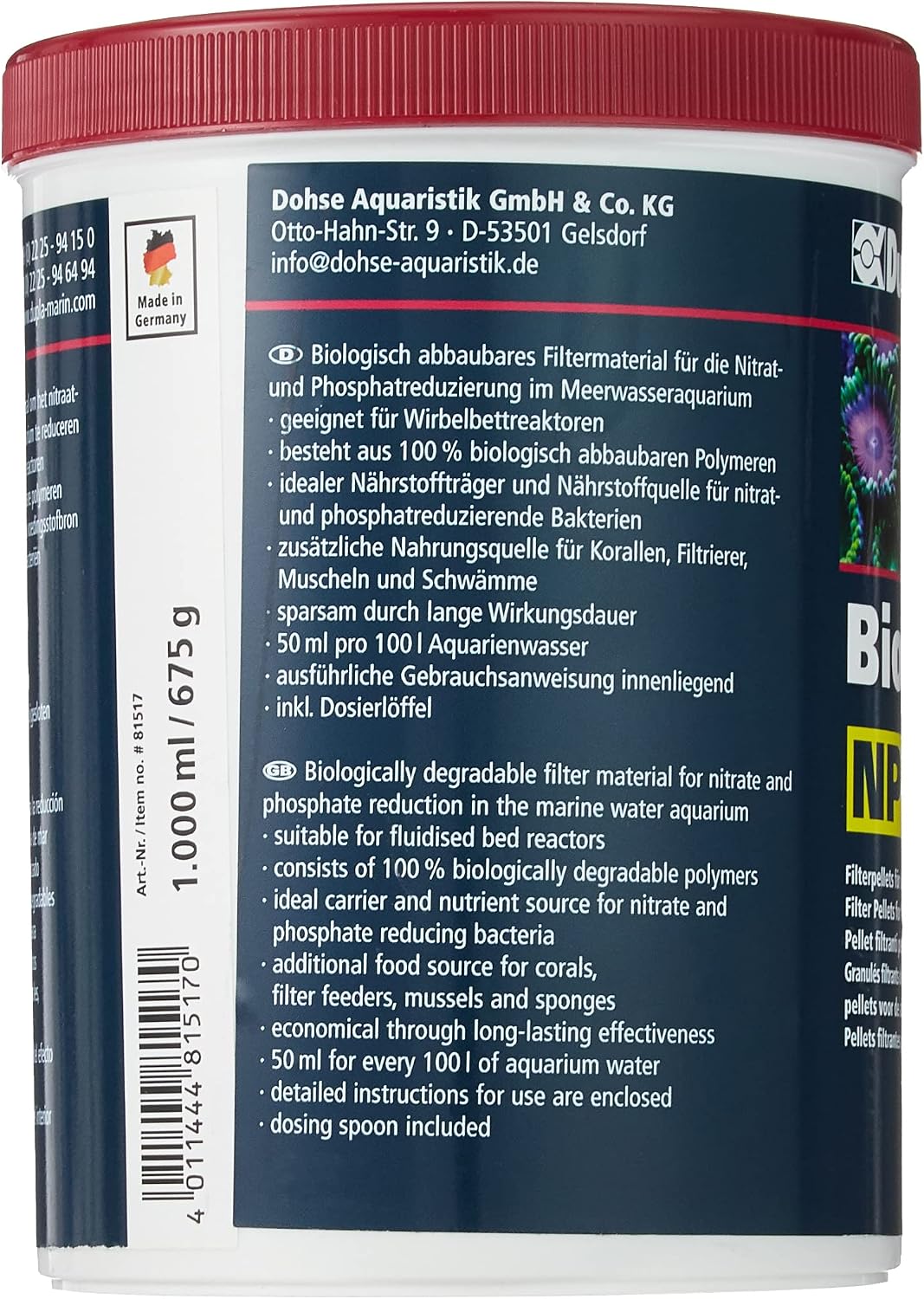 Detalle 2 de Dupla Marin 81517 Biopellets NP do akwarium morskiego, 1000 ml, 675 g