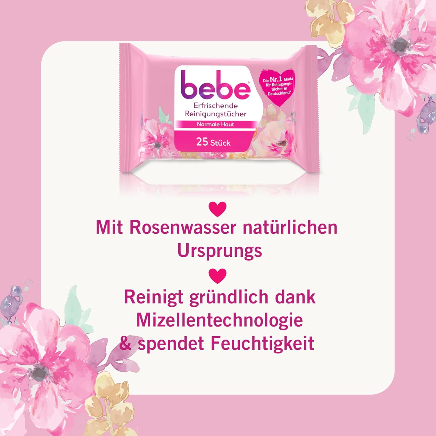 Detalle 2 de bebe erfrischende Reinigungstücher mit Rosenwasser & Mizellentechnologie (6 x 25 Stück) für normale Haut