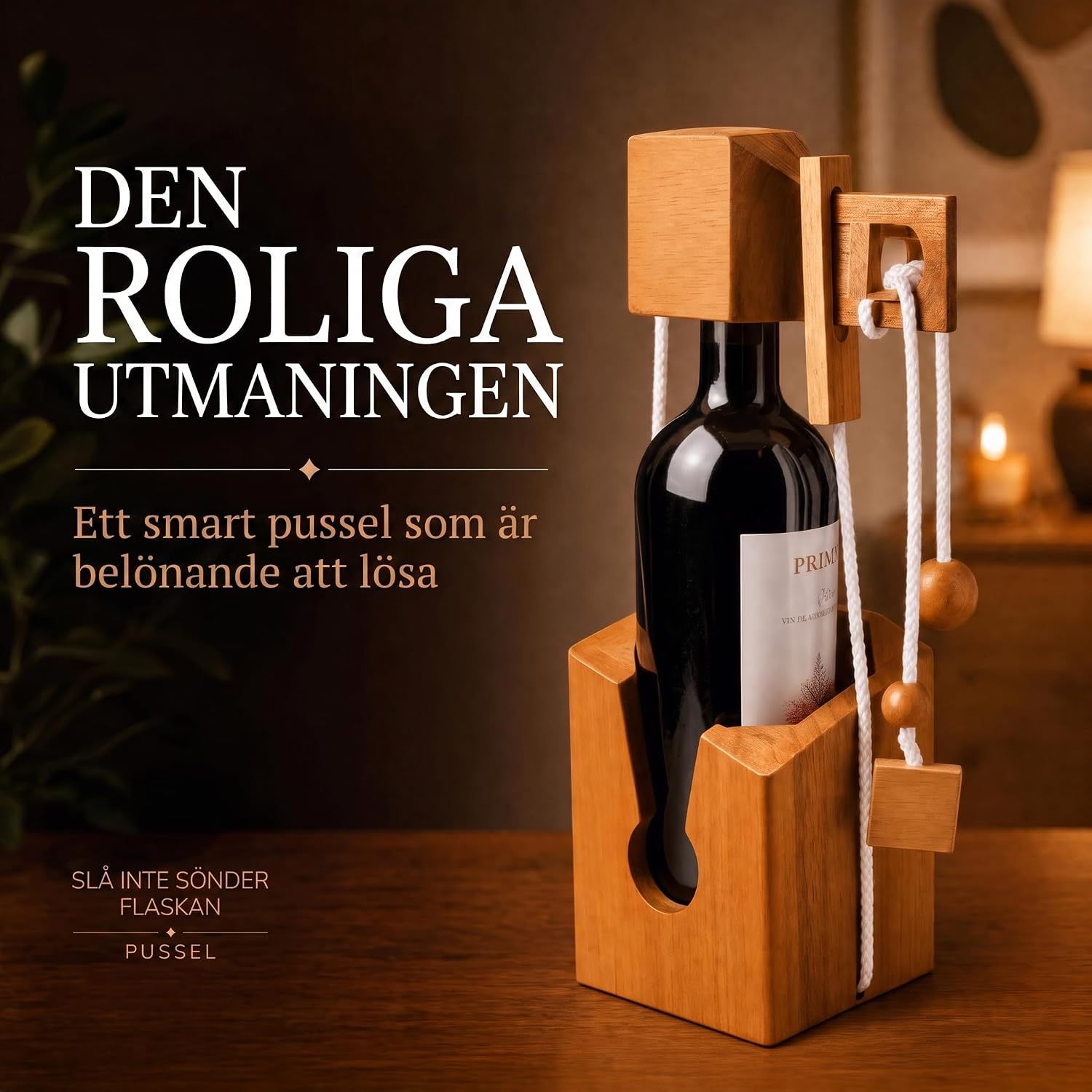 Detalle 1 de GOODS+GADGETS® Flaskpussel i trä för standardflaskor, handsnidat