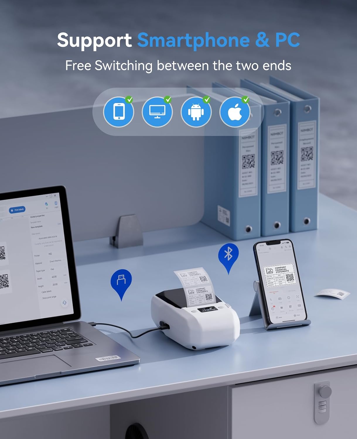 Thumbnail 6 de NIIMBOT M2-WHITE Thermal Transfer Label Maker, 300 DPI, Bluetooth and USB