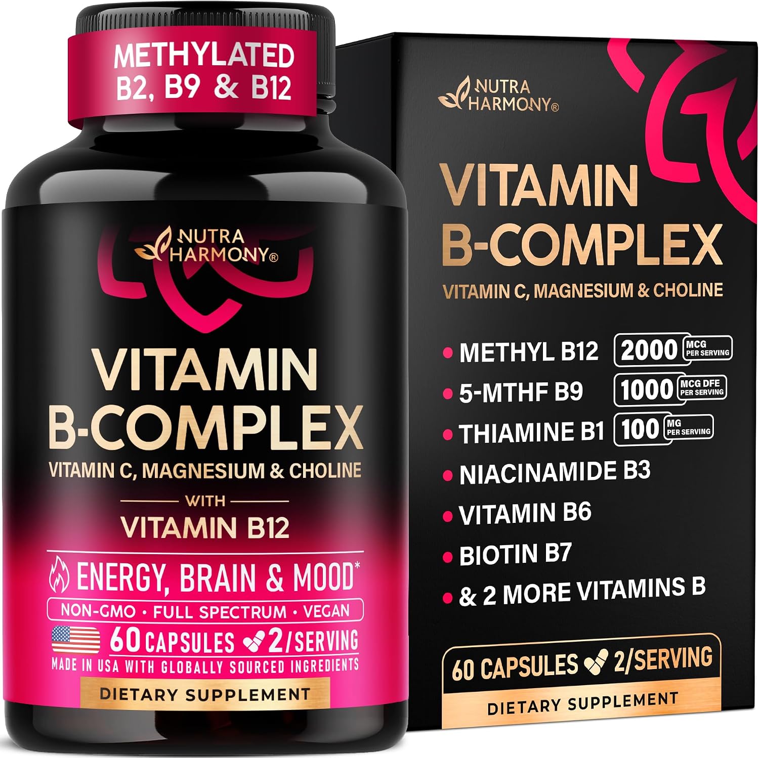 Detalle de NUTRAHARMONY NH-BCMPLXCPS60 Vitamin B Complex, Methylated B12, 60 Capsules