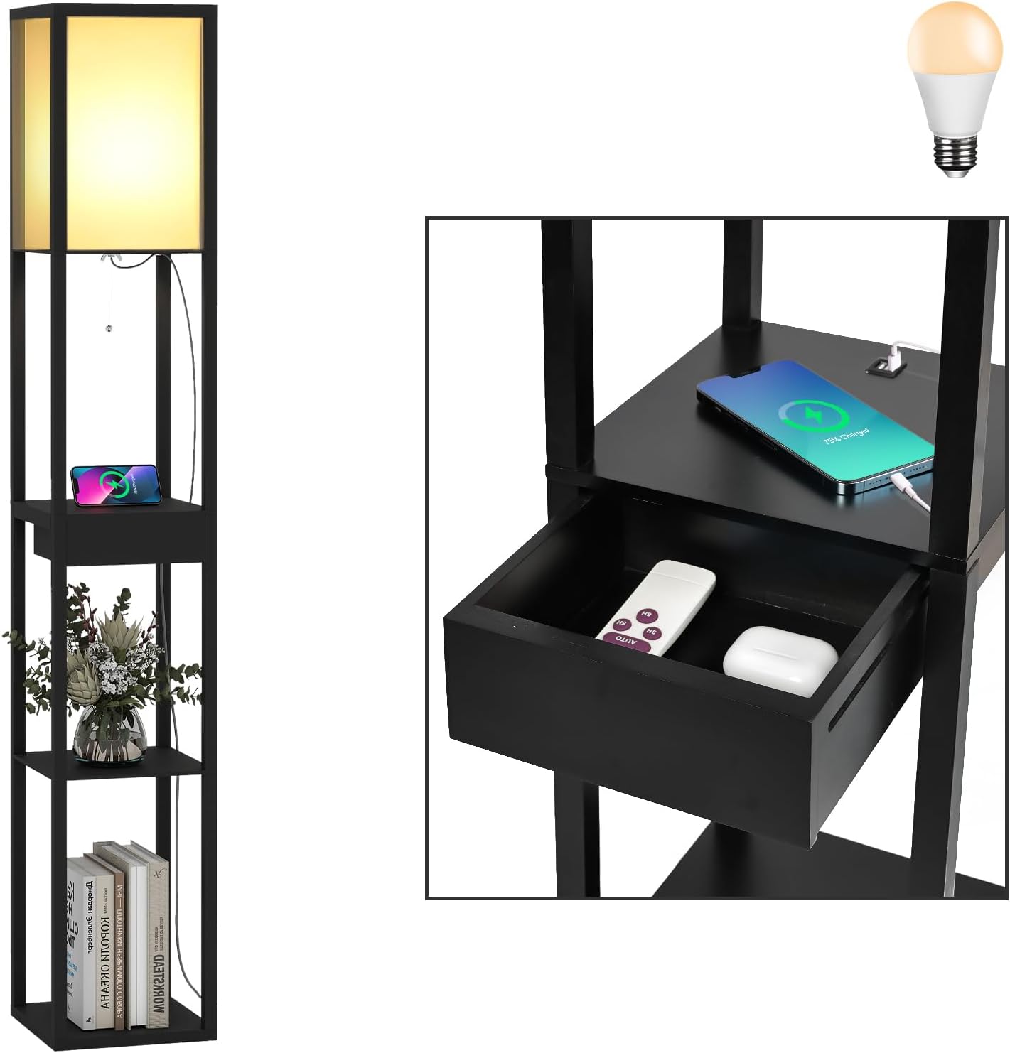 Detalle de Fullwatt Stehlampe mit Holzregal 160 cm
