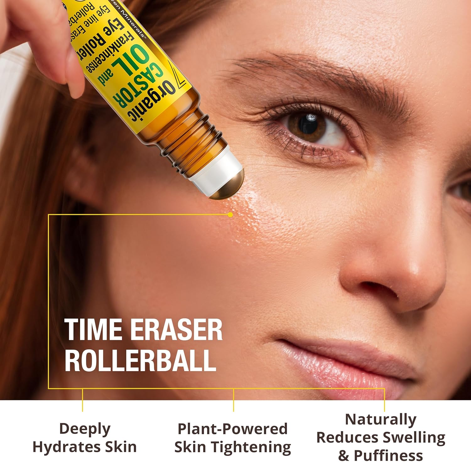 Detalle de Seven Minerals Organic Castor Oil Roll On Eye Roller for Under Eye Bags, Dark Circles & Wrinkles