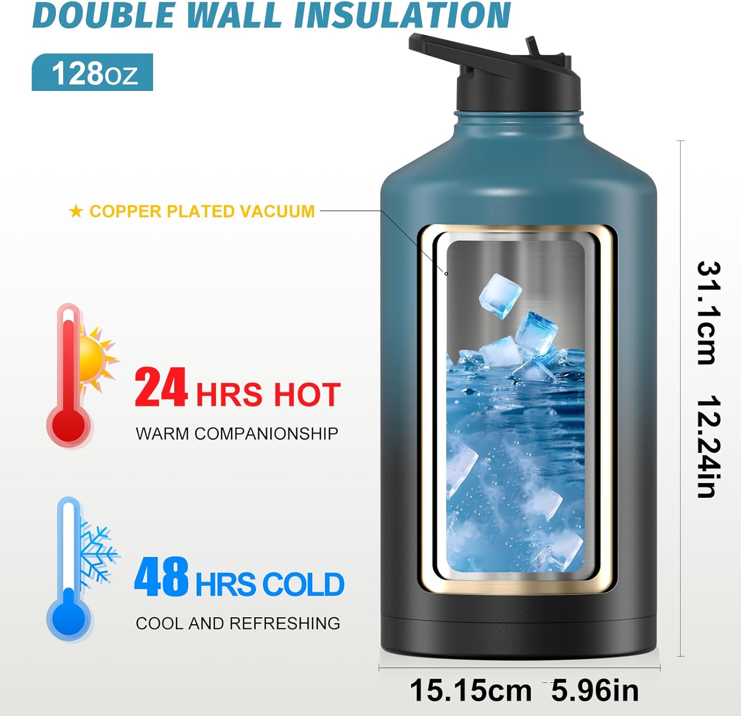 Thumbnail 2 de Watersy 128oz Insulated Water Bottle: BPA-Free, Leak-Proof 1 Gallon Jug with Straw Lid