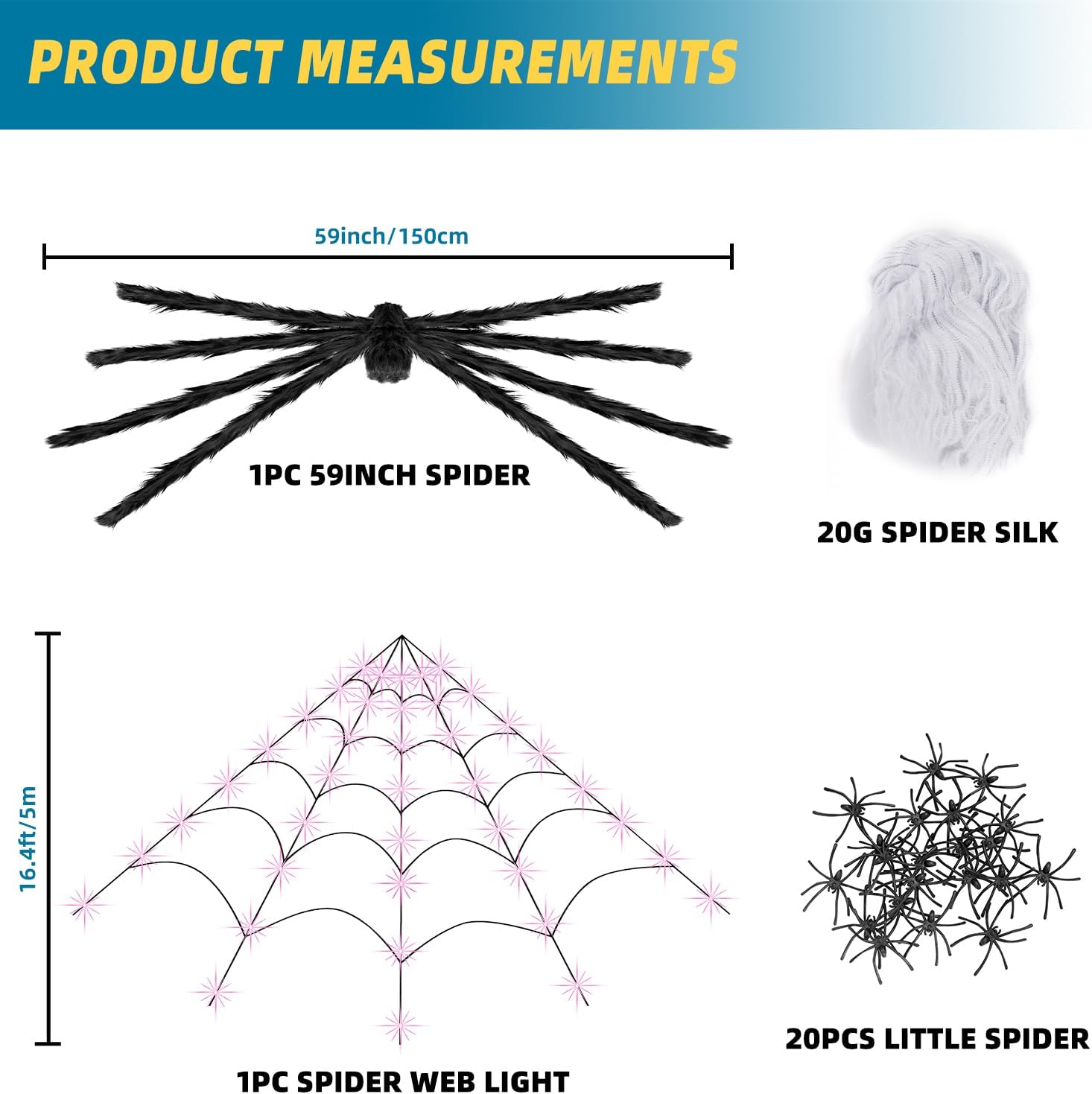 Detalle 2 de inin IN-008 Halloween Spider Web Decoration, 200-Inch, 250 Purple LEDs