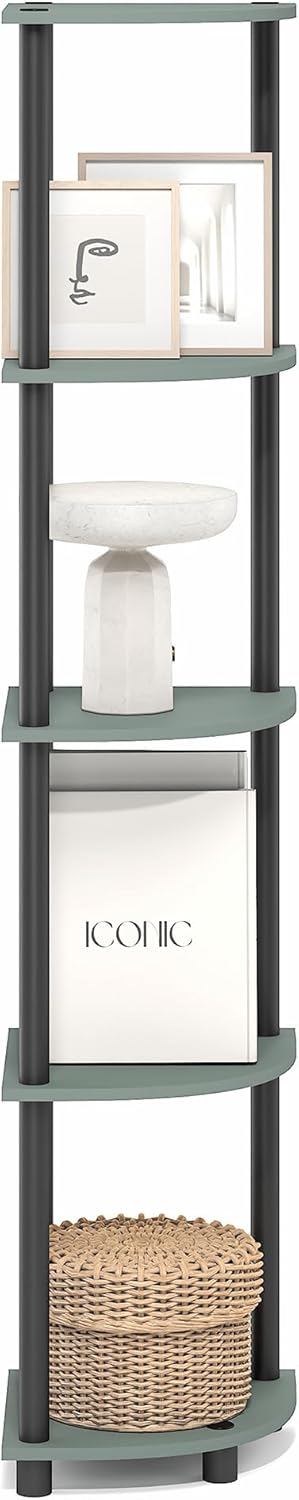 Detalle de Furinno TURN-N-TUBE Mensola Angolare a 5 Ripiani - Libreria Sfrutta gli Angoli con Stile e Praticità (Verde Salvia)