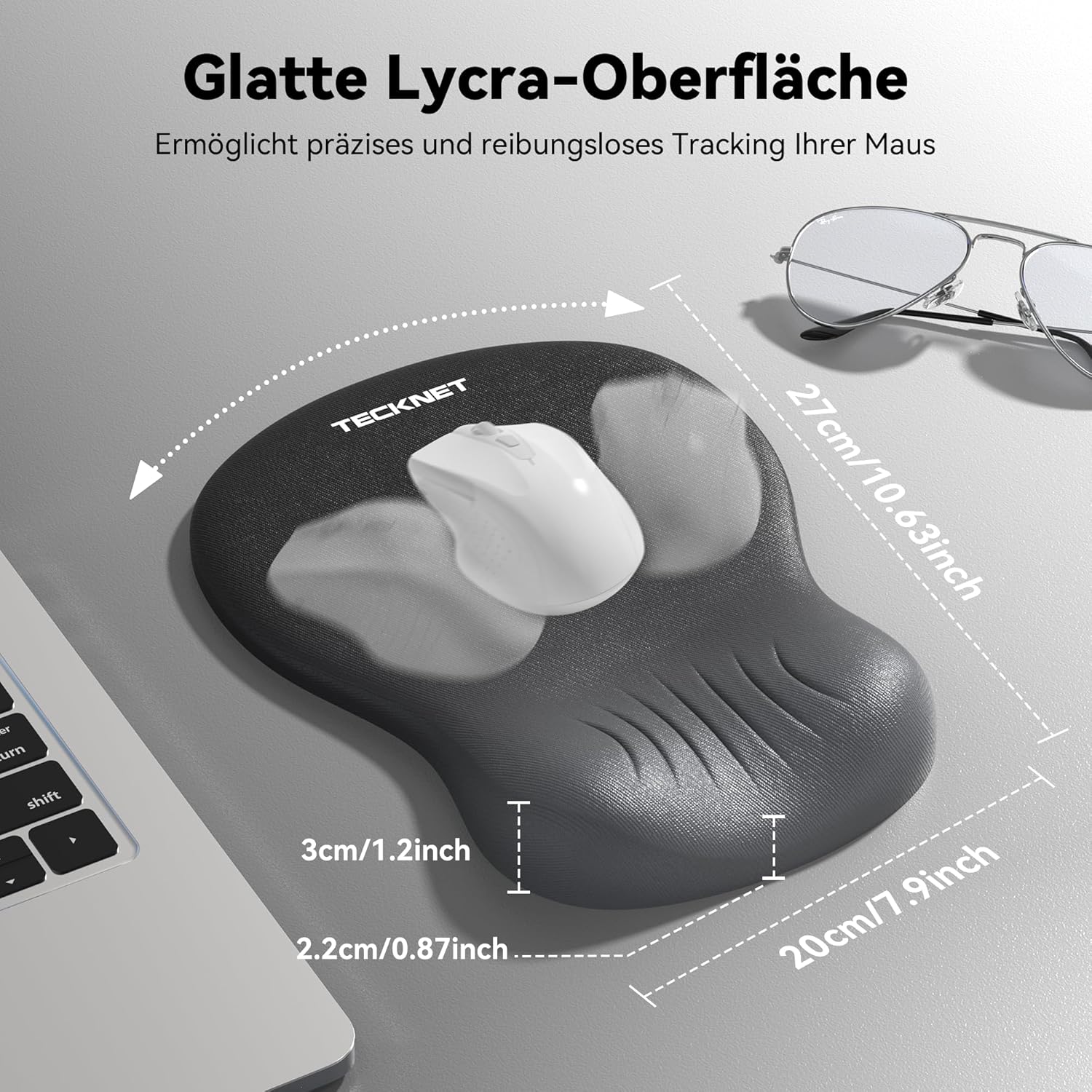 Thumbnail 1 de TECKNET ergonomisches Mauspad mit Handauflage und Memory-Schaum – rutschfeste PU-Basis (Gaming & Büro)