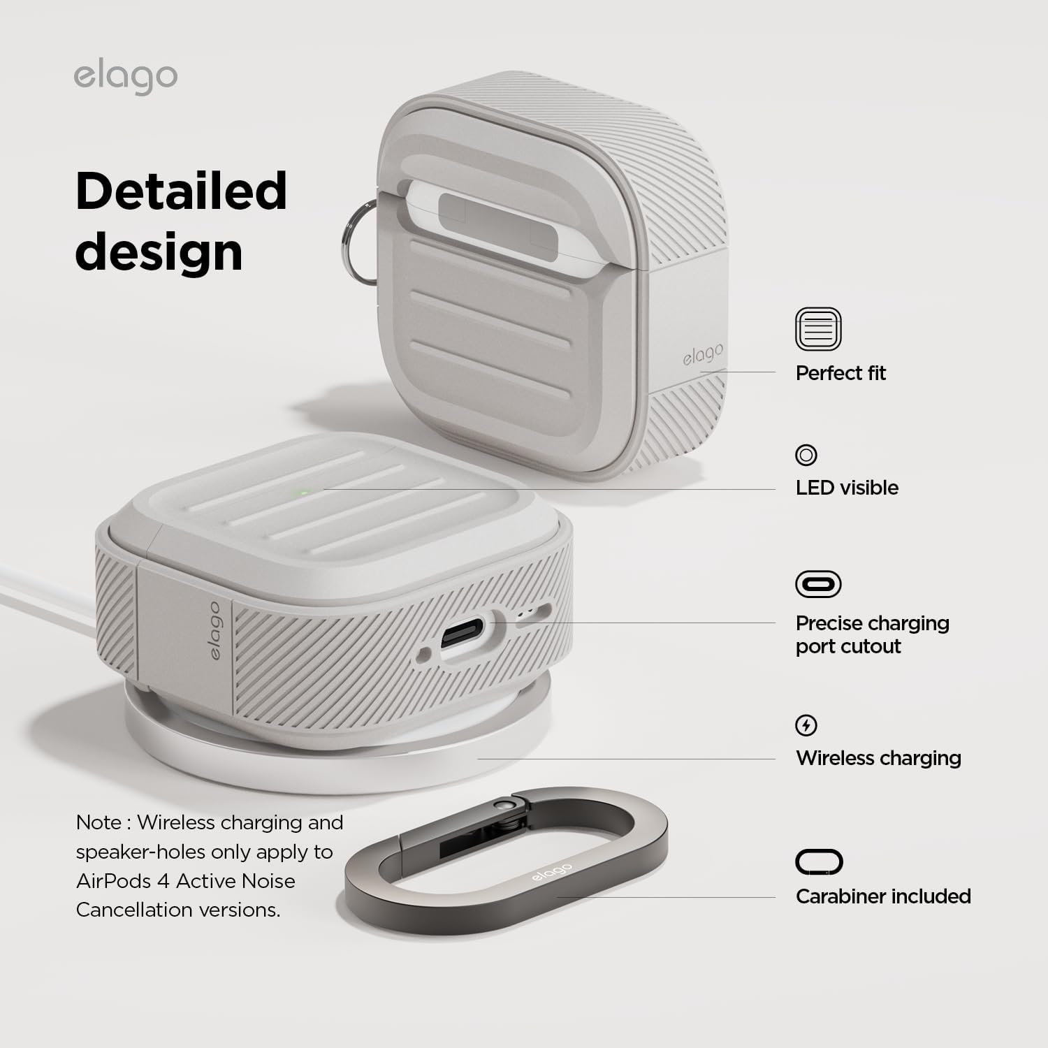 Detalle de elago Coque Armor pour étui AirPods 4 (et AirPods 4e) avec mousqueton et compatible charge sans fil