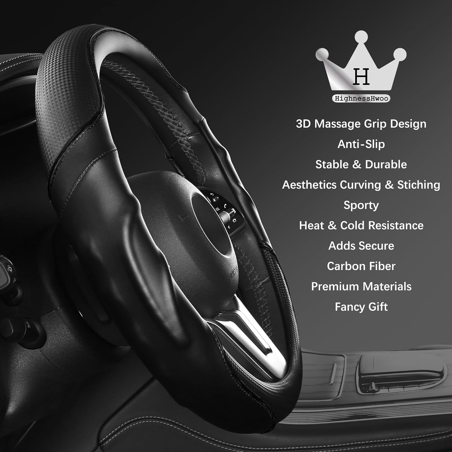 Detalle 2 de HighnessHwoo 3D Steering Wheel Cover 37-38cm