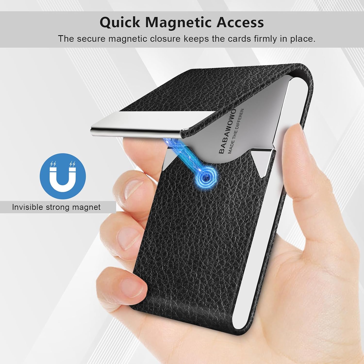 Detalle de BABAWOWO Slim RFID-Blocking Business Card Holder – Litchi Pattern Black