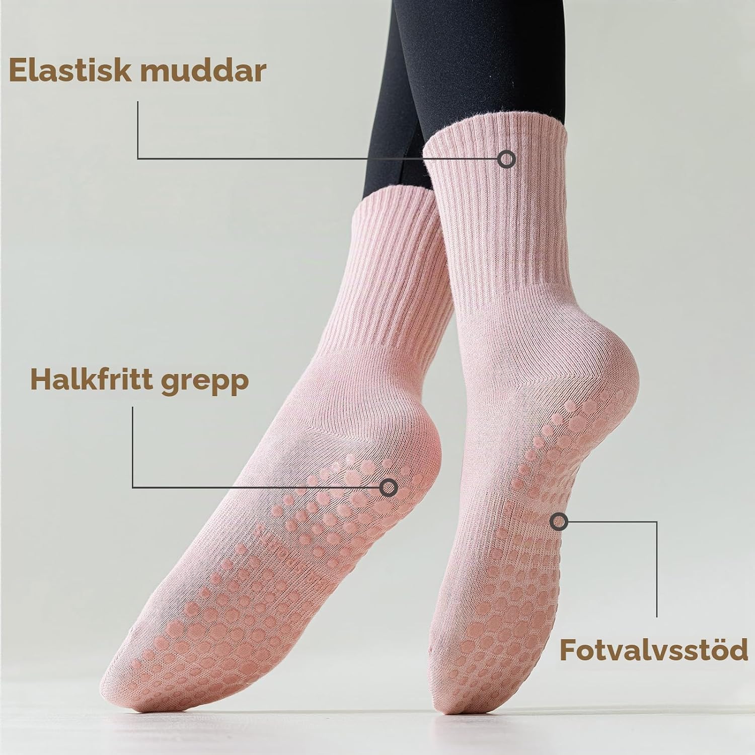Detalle de BONANGEL pilatesstrumpor för kvinnor, 4 par med halkfria noppor