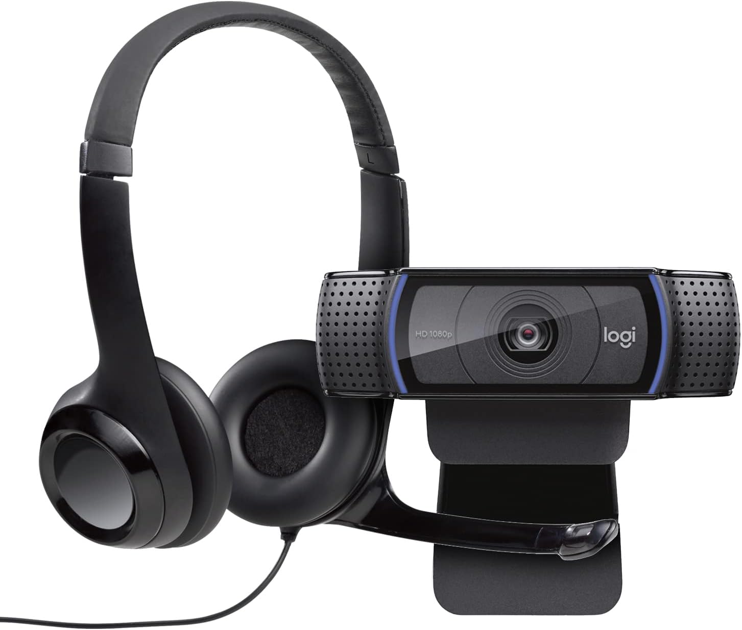 Logitech C920 USB HD Pro Webcam with Auto-Focus, Microphone & Logitech H390 USB Headset bundle