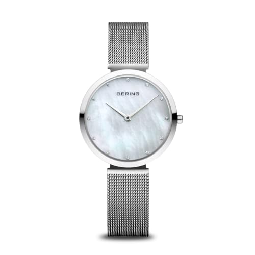 Detalle de BERING Reloj de Cuarzo para Mujer – Colección Clásica, Acero Inoxidable y Cristal de Zafiro 18132-004