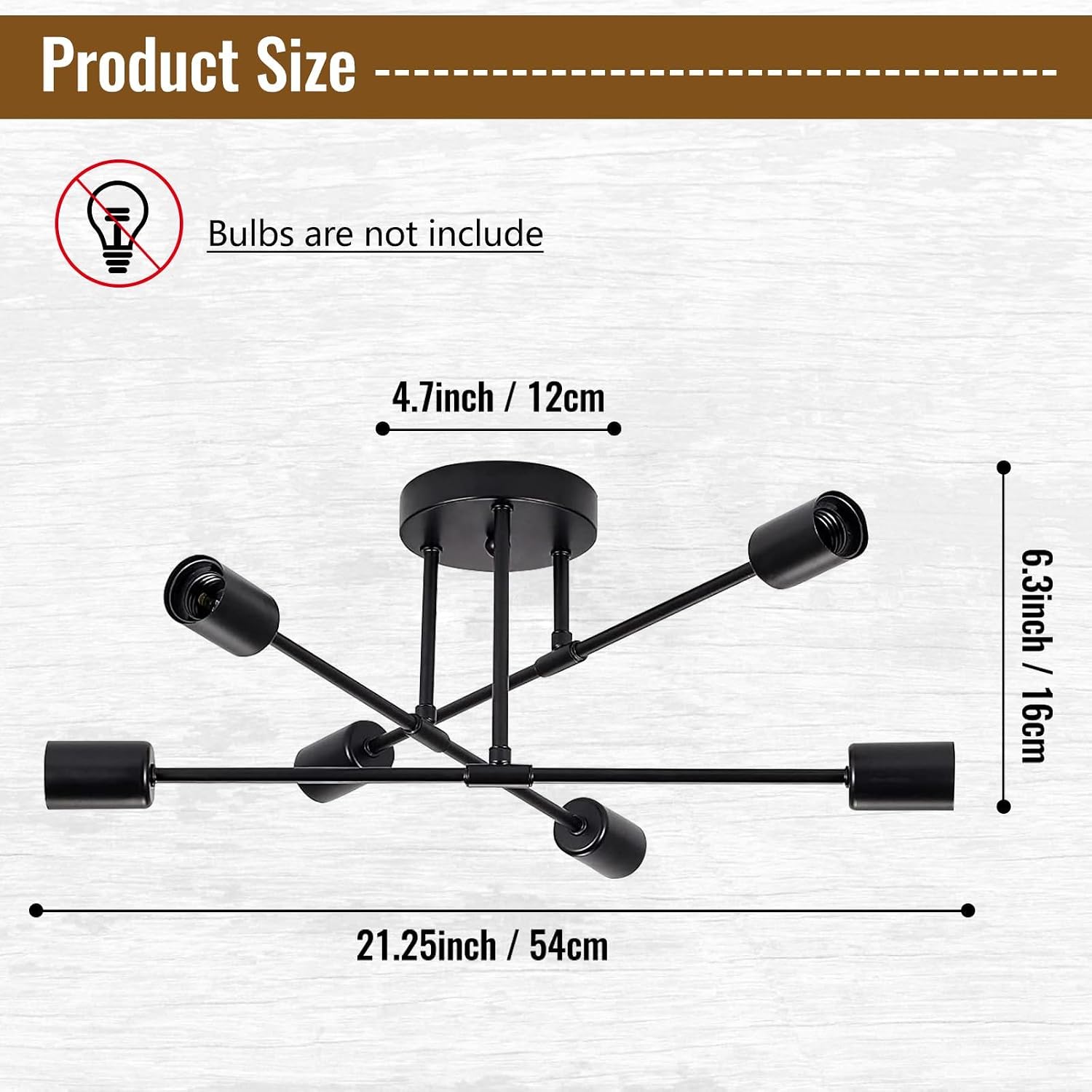 Detalle 2 de Maichixin 1 6-Light Sputnik Chandelier, Black Semi-Flush Ceiling Light