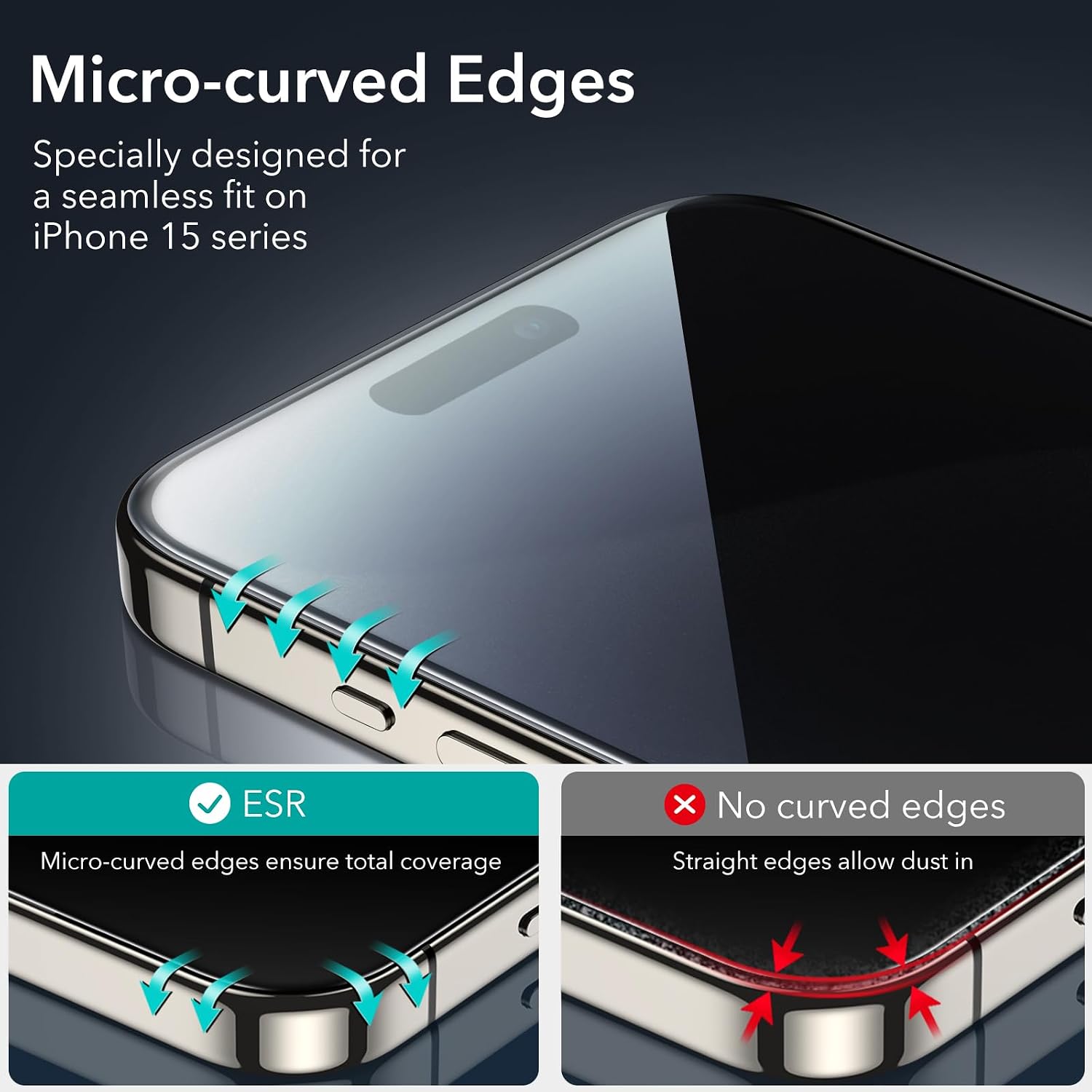 Thumbnail 2 de ESR Privacy Screen Protector for iPhone 15 Pro – 3 Pack anti-spy tempered glass with micro-curved edges