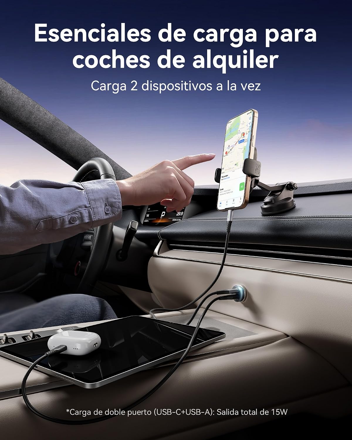 Thumbnail 5 de INIU Cargador de Coche 60W con USB-C 30W + USB-A 30W y Cable 100W (1 m) – Carga Rápida PD/QC3.0