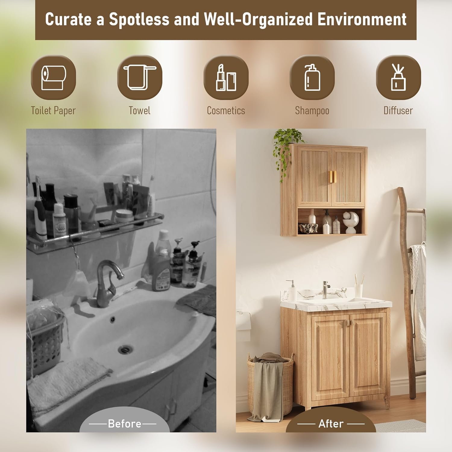 Detalle 2 de INNOD Bathroom Wall Storage Cabinet 1-shelf