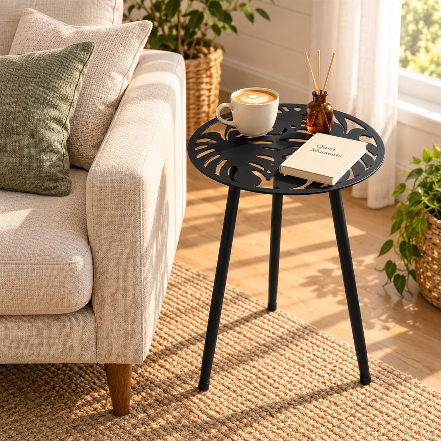 Thumbnail 5 de Party Zealot PZ4513-1 Metal Side Tables, 2-Pack, Round Black Monstera Design