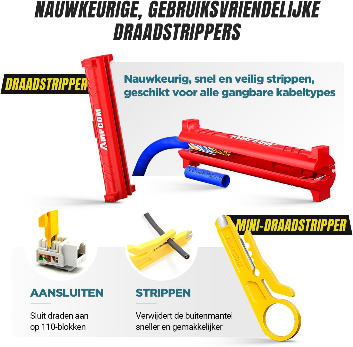 Detalle de AMPCOM 568R Heavy Duty Ethernet-krimpset 7-in-1 voor RJ45, RJ11 en Cat6
