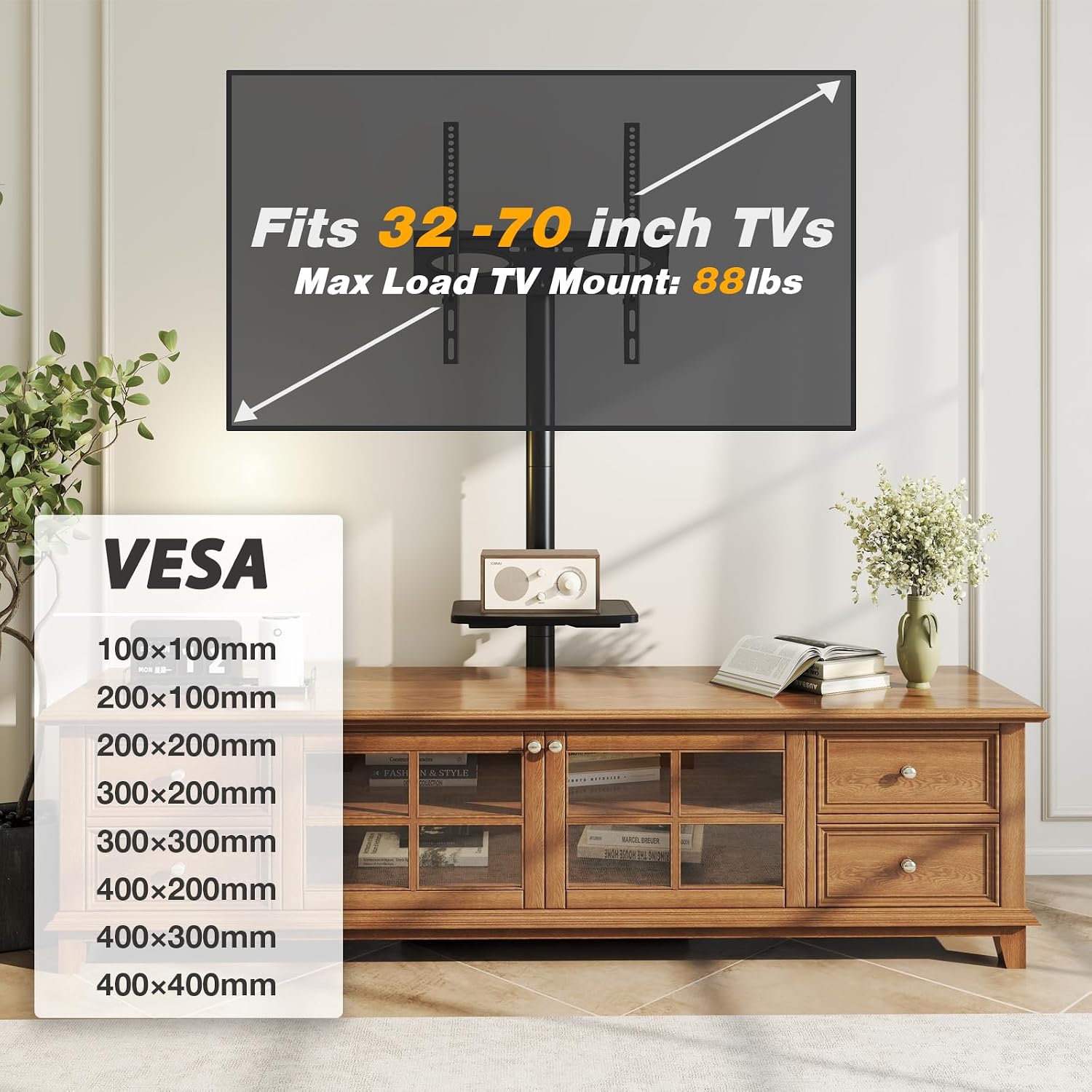 Thumbnail 6 de TVON Floor TV Stand with Power Outlet for 32-65 inch TVs up to 88 lbs