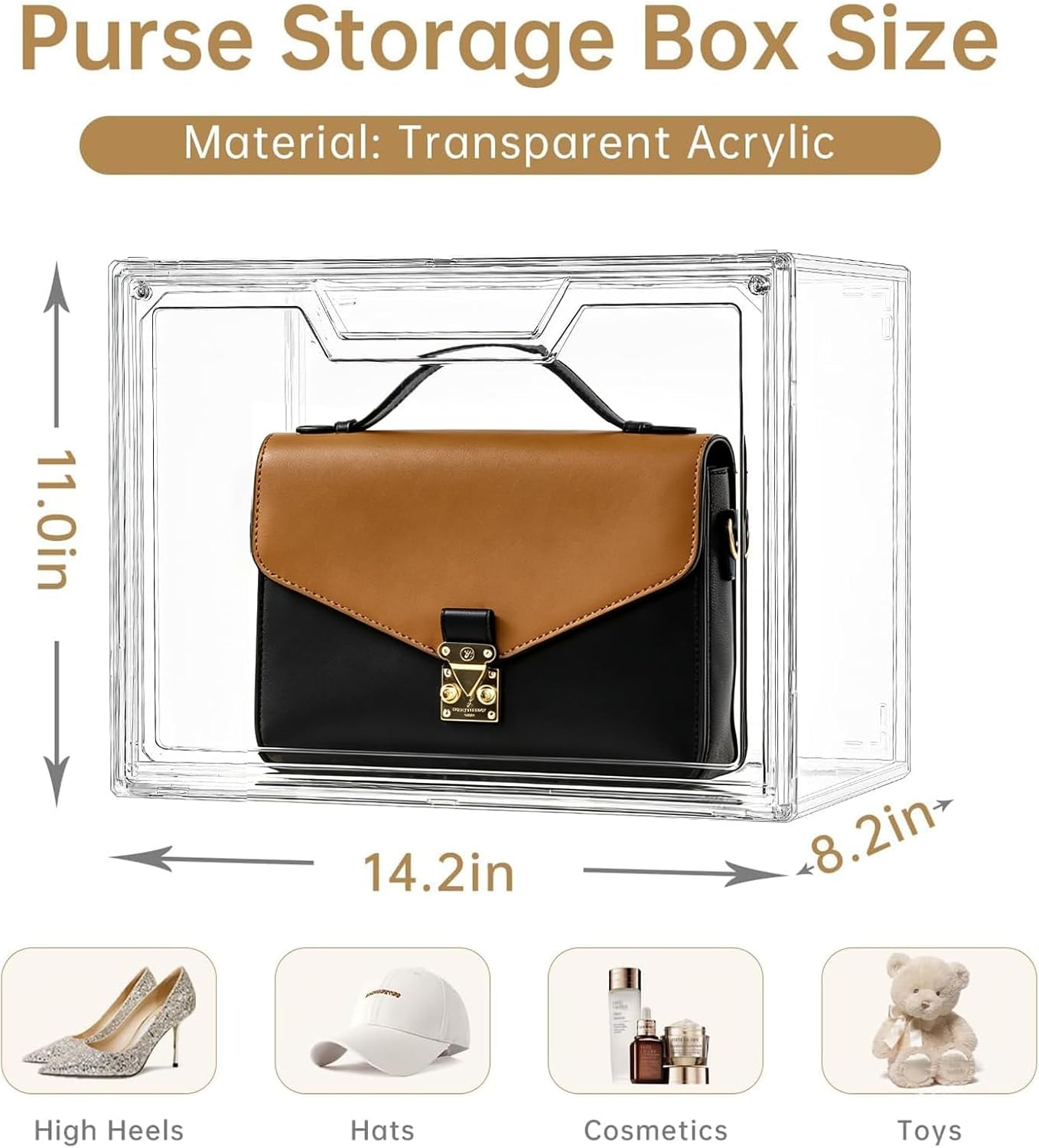Detalle 2 de Clear acrylic purse organizer with magnetic door, 5-pack