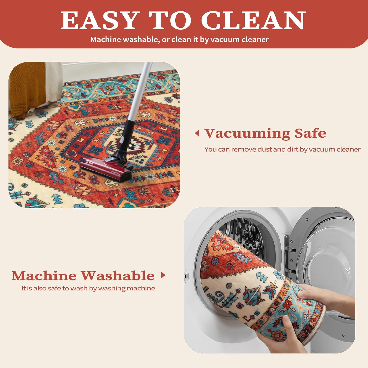 Thumbnail 2 de SERISSA Washable Rugs 6x9 Boho Area Rug (Non-Slip, Machine Washable) for Living Room, Bedroom & More