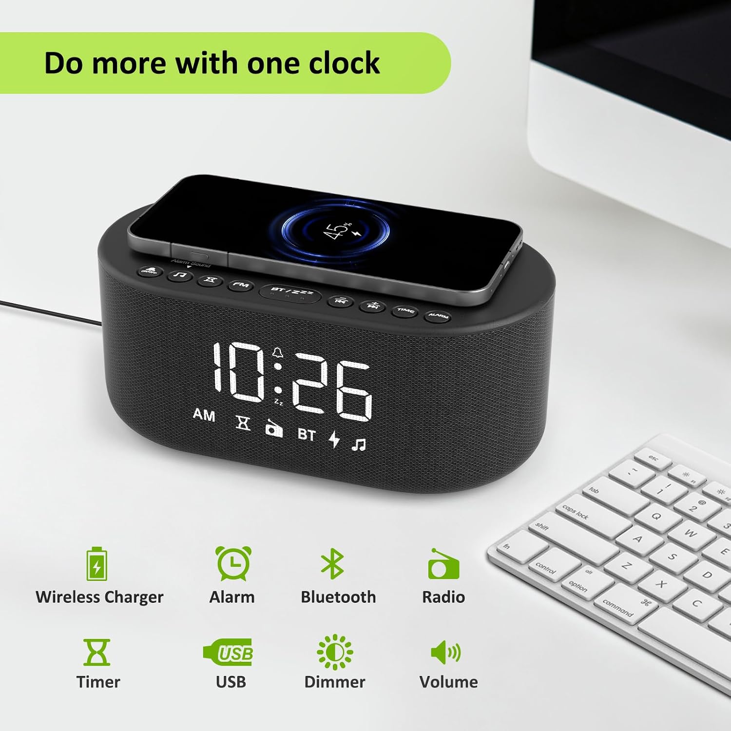 Detalle 2 de DreamSky DS2266 Alarm Clock Radio with Wireless Charging, FM Radio and Bluetooth