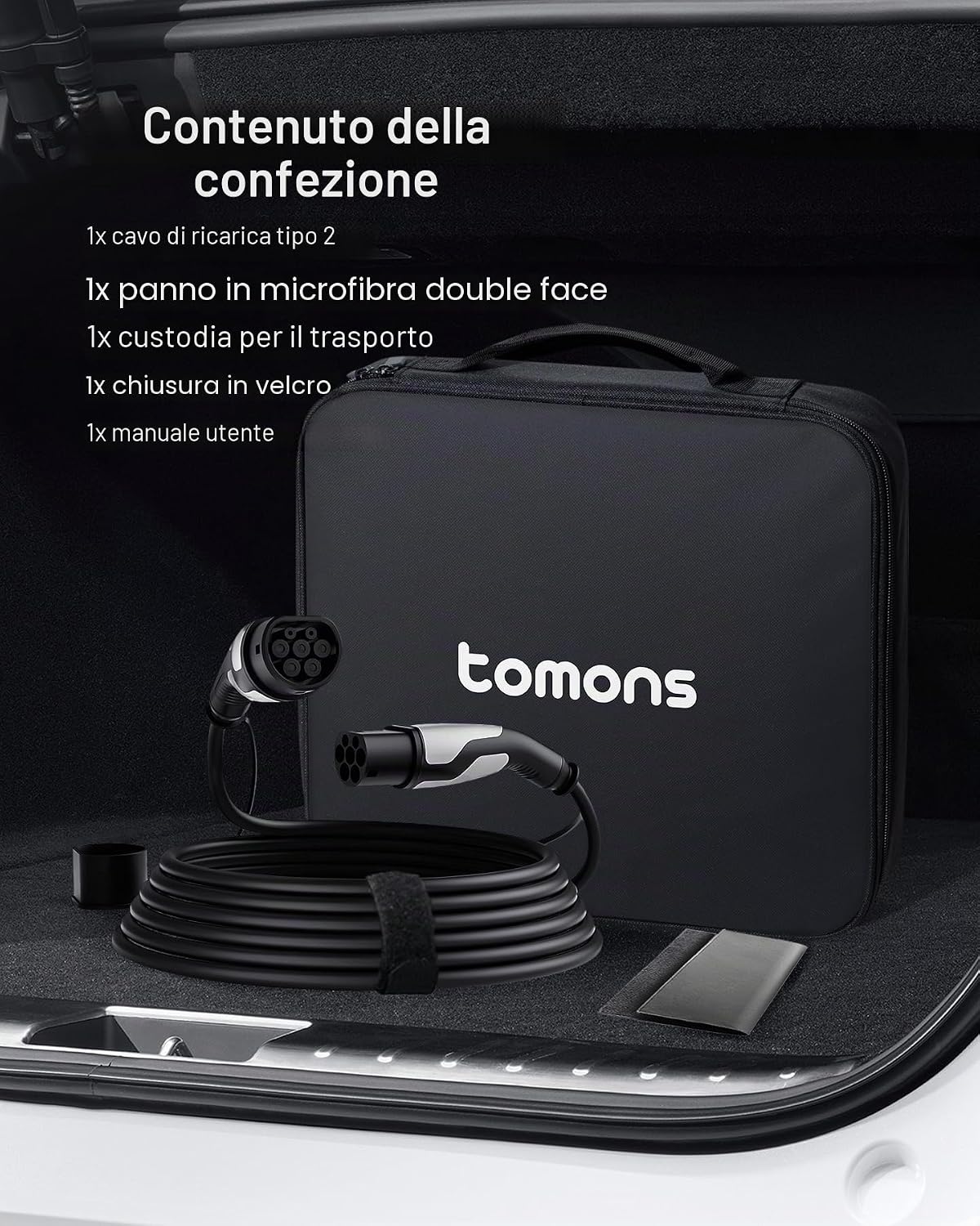 Thumbnail 6 de Tomons Cavo di Ricarica Rapida da Tipo 2 a Tipo 2, 11 kW / 5 m – Compatibile con Veicoli Elettrici e PHEV (IP55, TPU ignifugo)