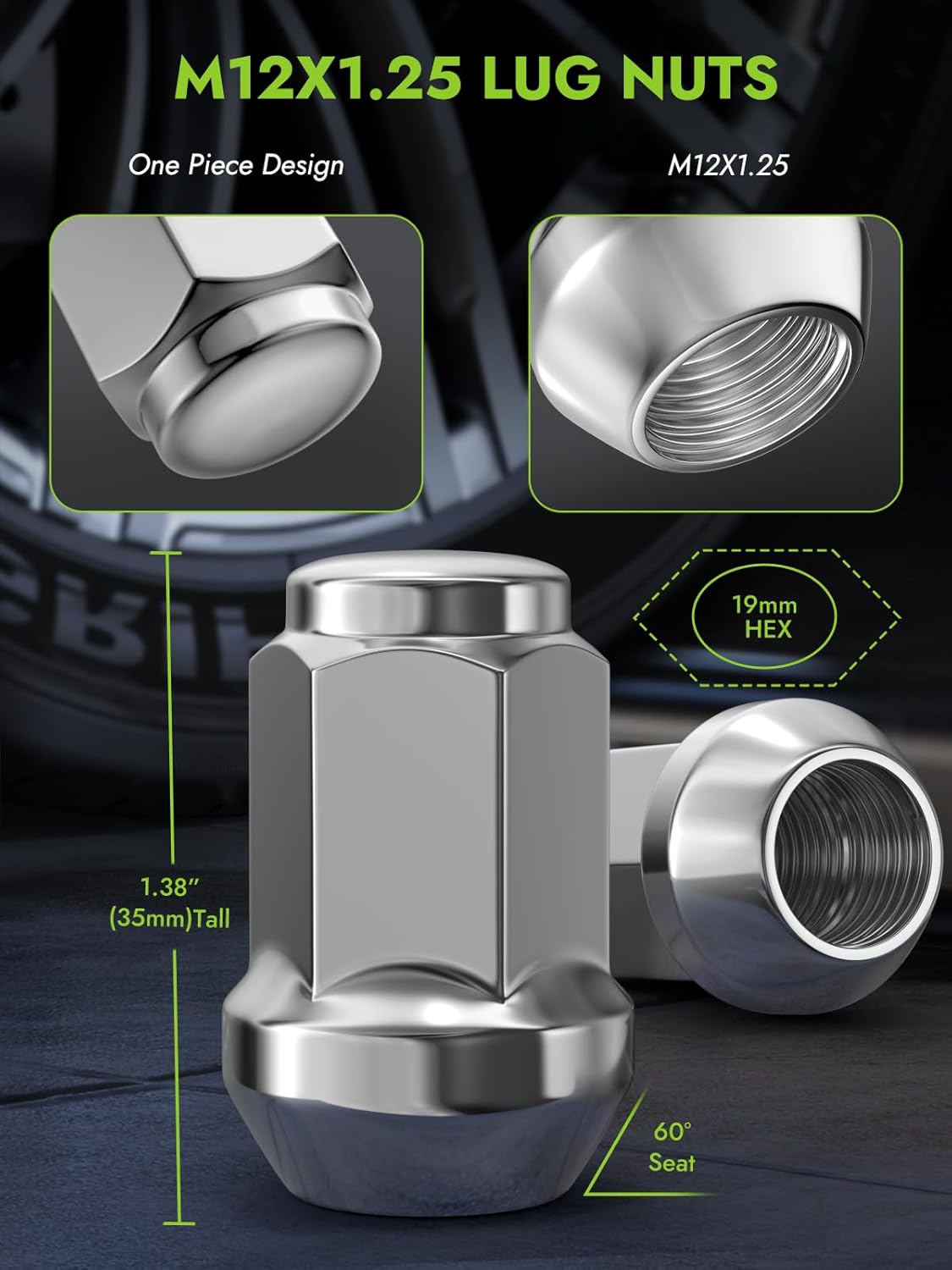 Thumbnail 1 de AUTOPTIM M12x1.25 Chrome Lug Nuts (20pc) for Aftermarket Nissan/Pathfinder/Altima Wheels