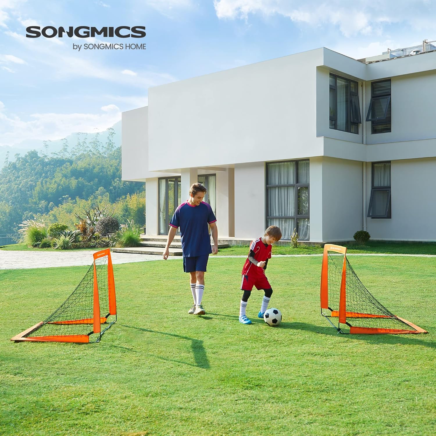 Thumbnail 1 de SONGMICS set of 2 kids’ football goals (4 x 3FT foldable net) with quick assemble frame