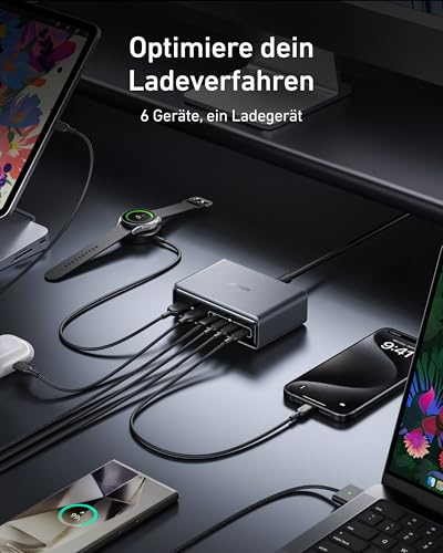 Detalle 2 de Anker Prime 200W USB-C Ladegerät – GaN-Ladestation mit 6 Anschlüssen