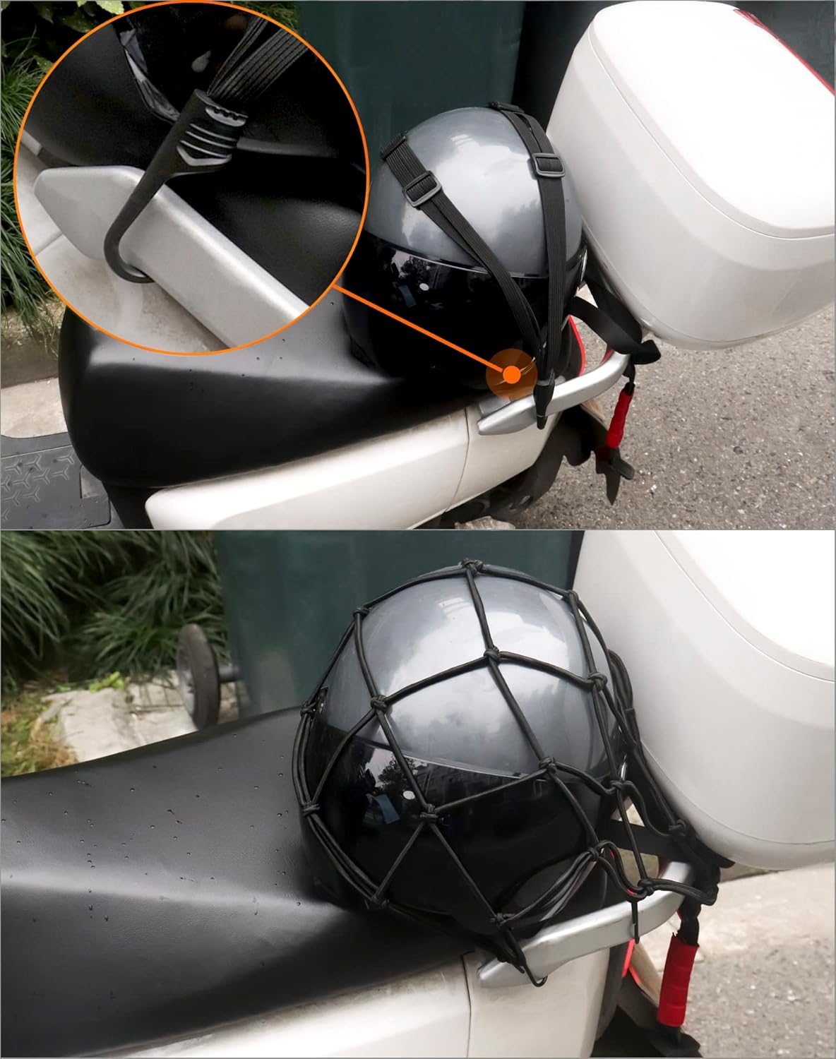Thumbnail 2 de QWORK 2X Motorcycle Cargo Net and 2X Elastic Rope with Hook – 40x40 cm Bungee Net, 60 cm Straps