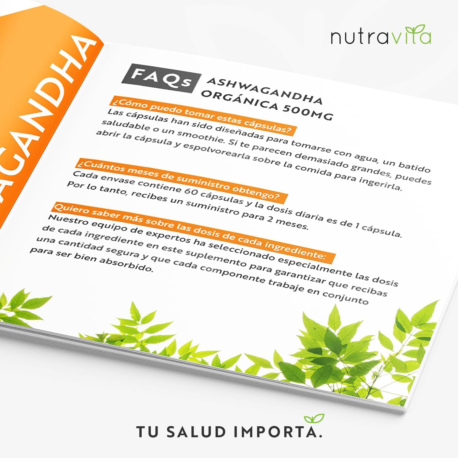 Detalle 2 de Nutravita Ashwagandha Orgánica 500mg cápsulas