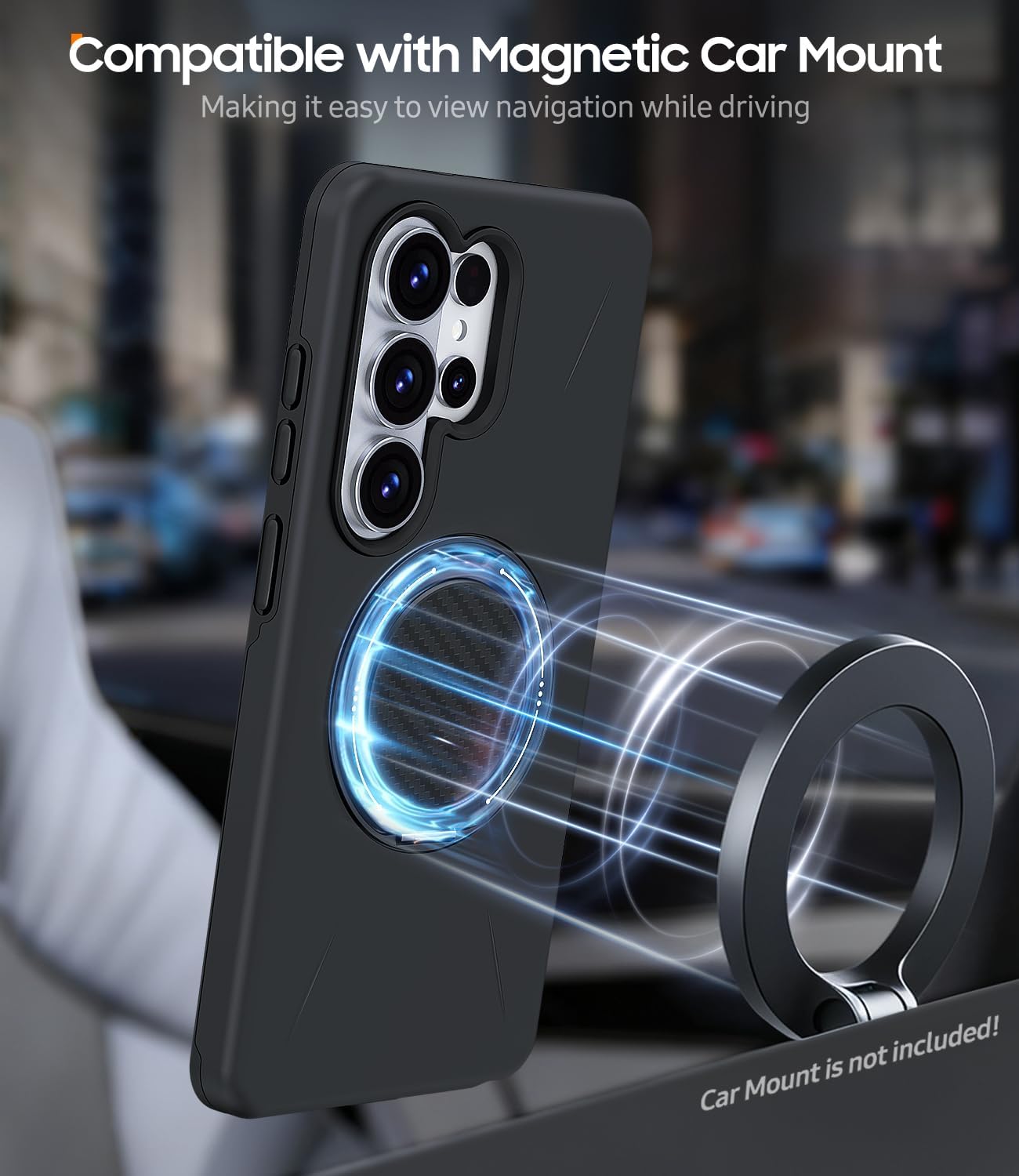 Detalle de AOUIA Samsung S26 Ultra Case (Black) with 2-Pack Screen Protector & 360° Kickstand