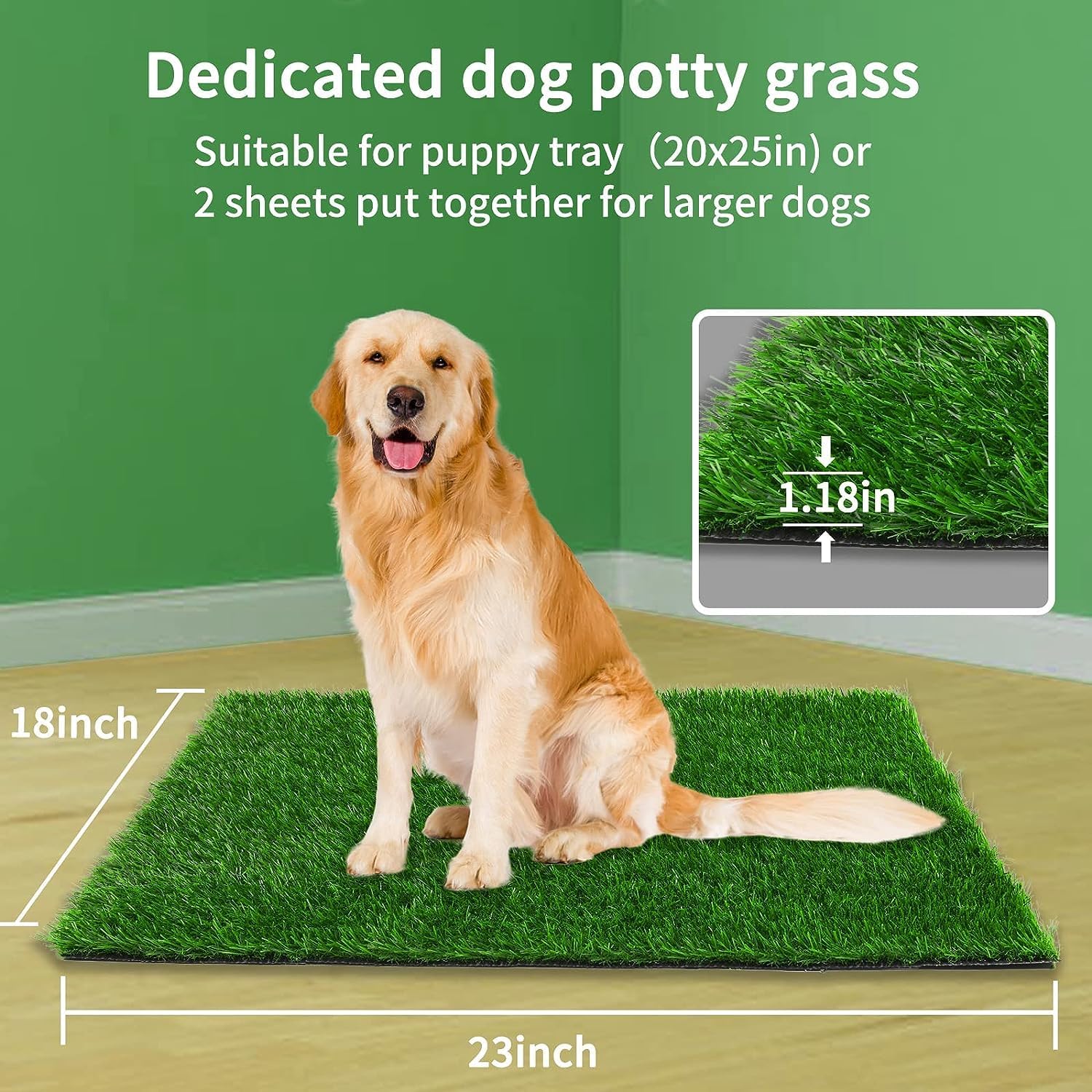 Detalle de Artificial Pet Pee Grass Mat for Puppy – Set of 2 (46 x 58.5cm) for Indoor & Outdoor Potty Training
